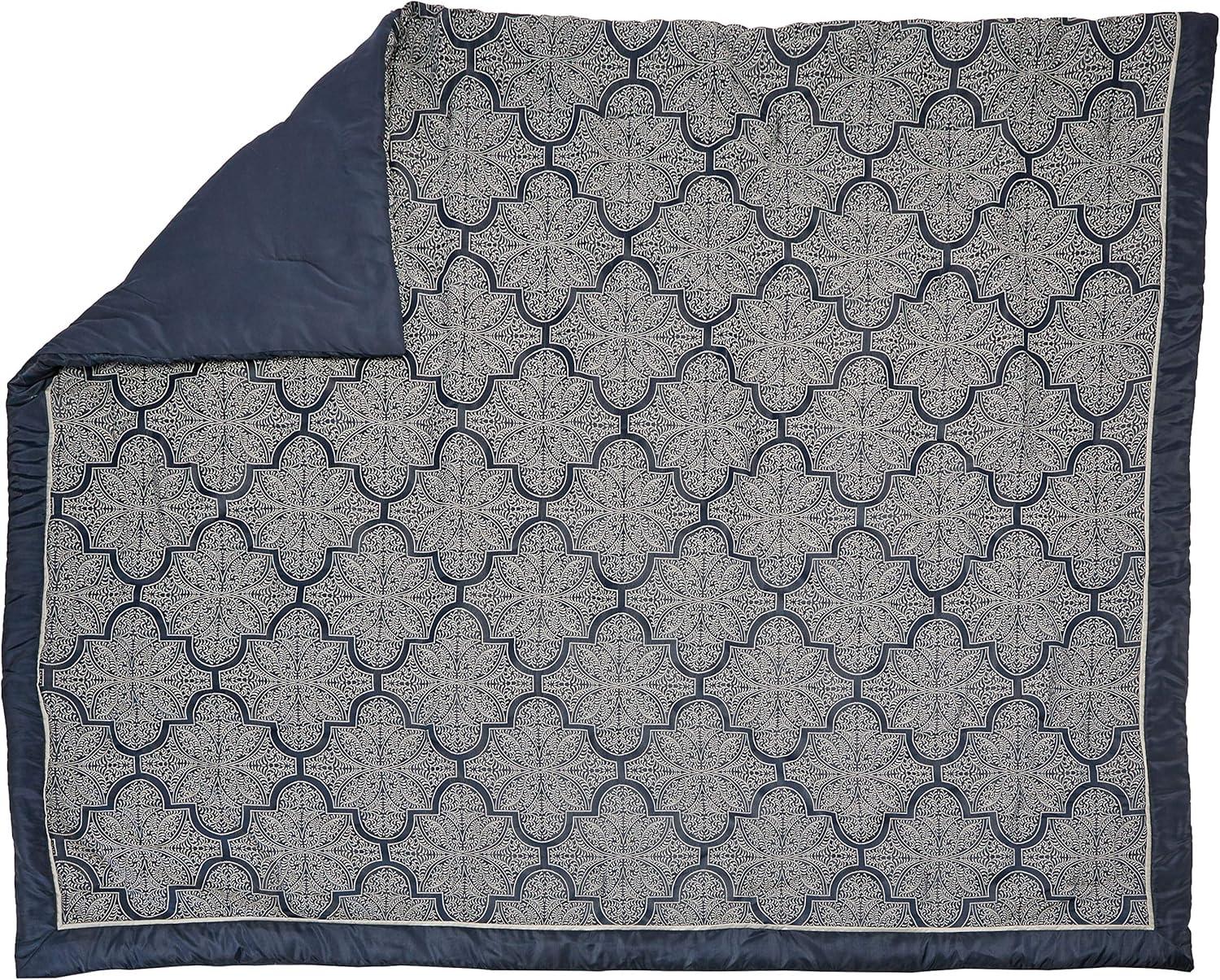 Navy Jacquard King Microfiber Comforter Set with Decorative Pillows