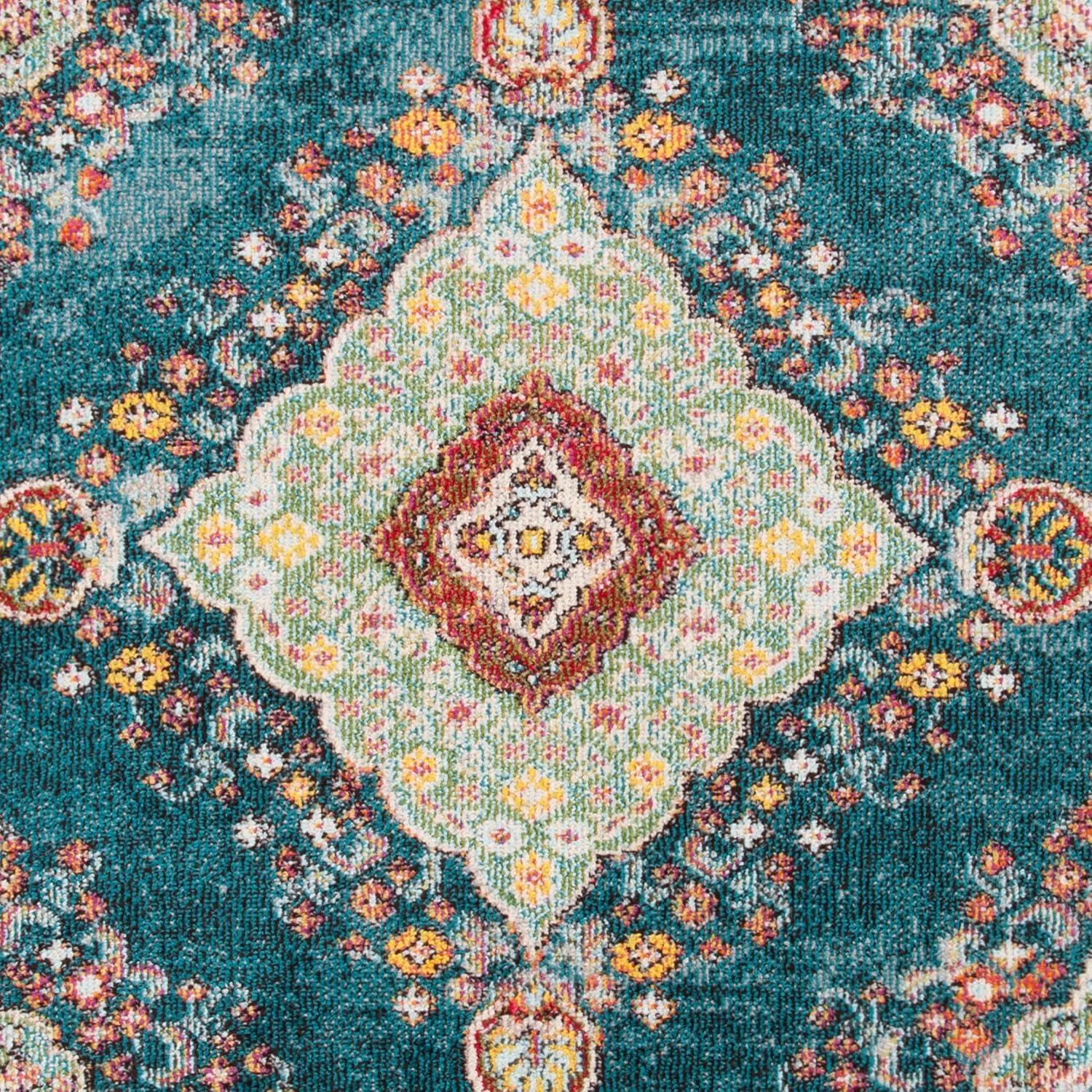 SAFAVIEH Madison Sonam Floral Bordered Area Rug, Navy/Turquoise, 6'7" x 6'7" Round