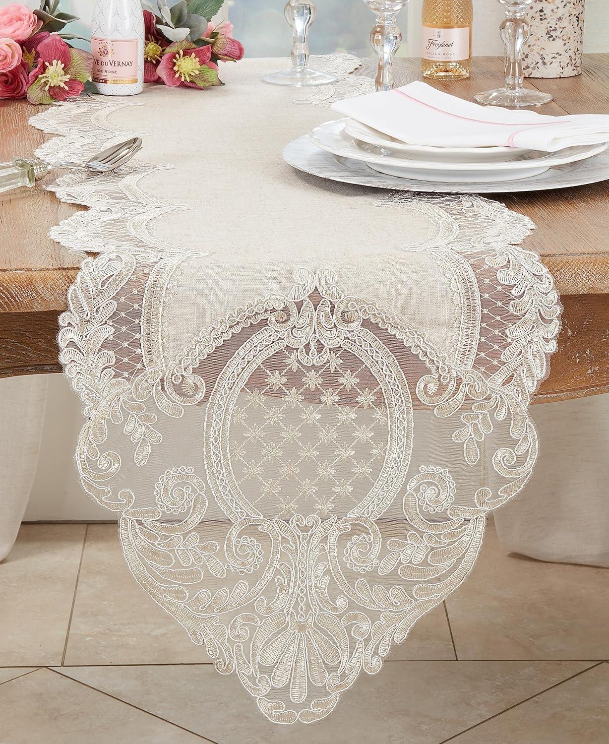 Saro Lifestyle Timeless Beauty Embroidered Lace Table Runner