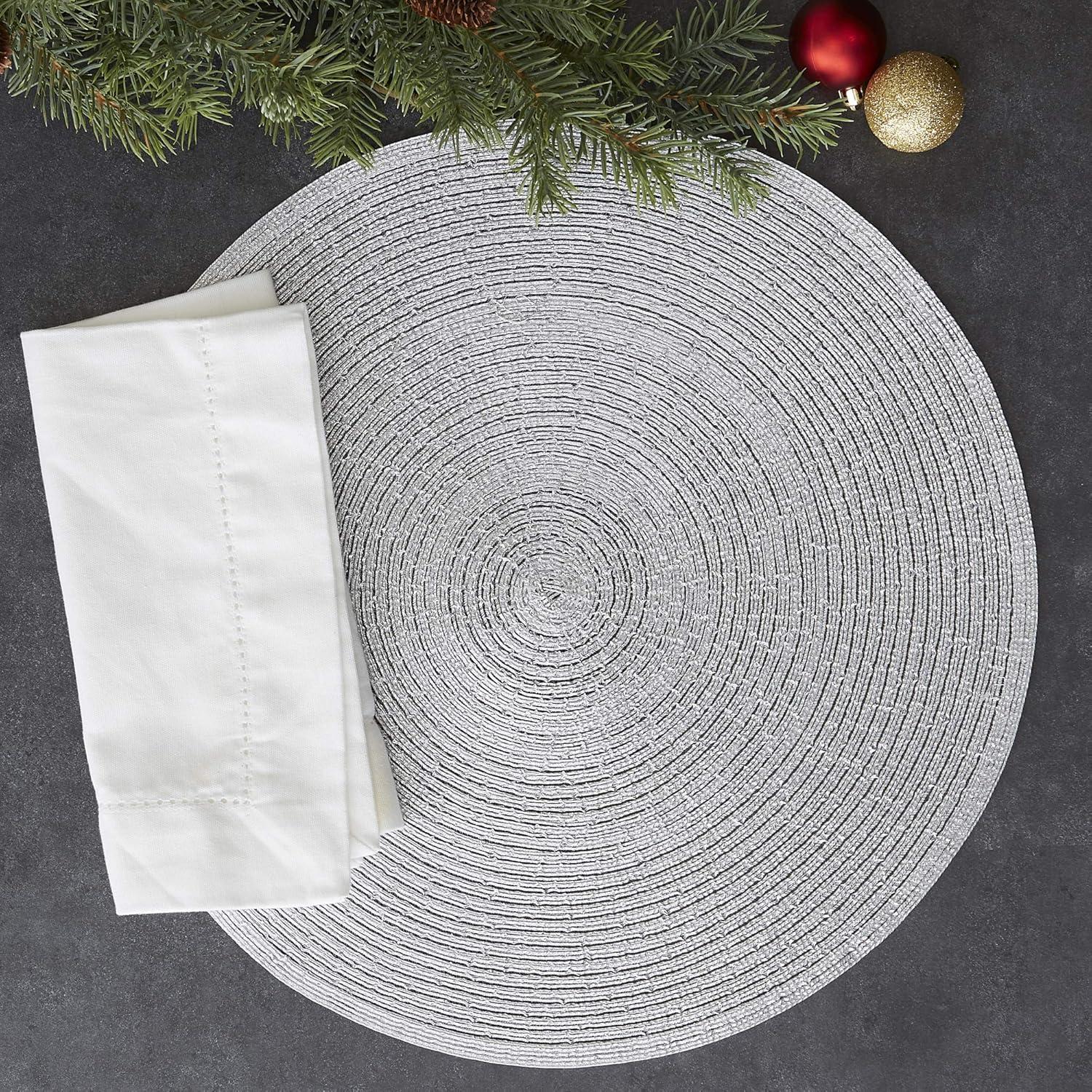 Set of 4 Metallic Round Woven Placemat Silver - Design Imports: Polypropylene, Indoor/Outdoor, Easy Clean