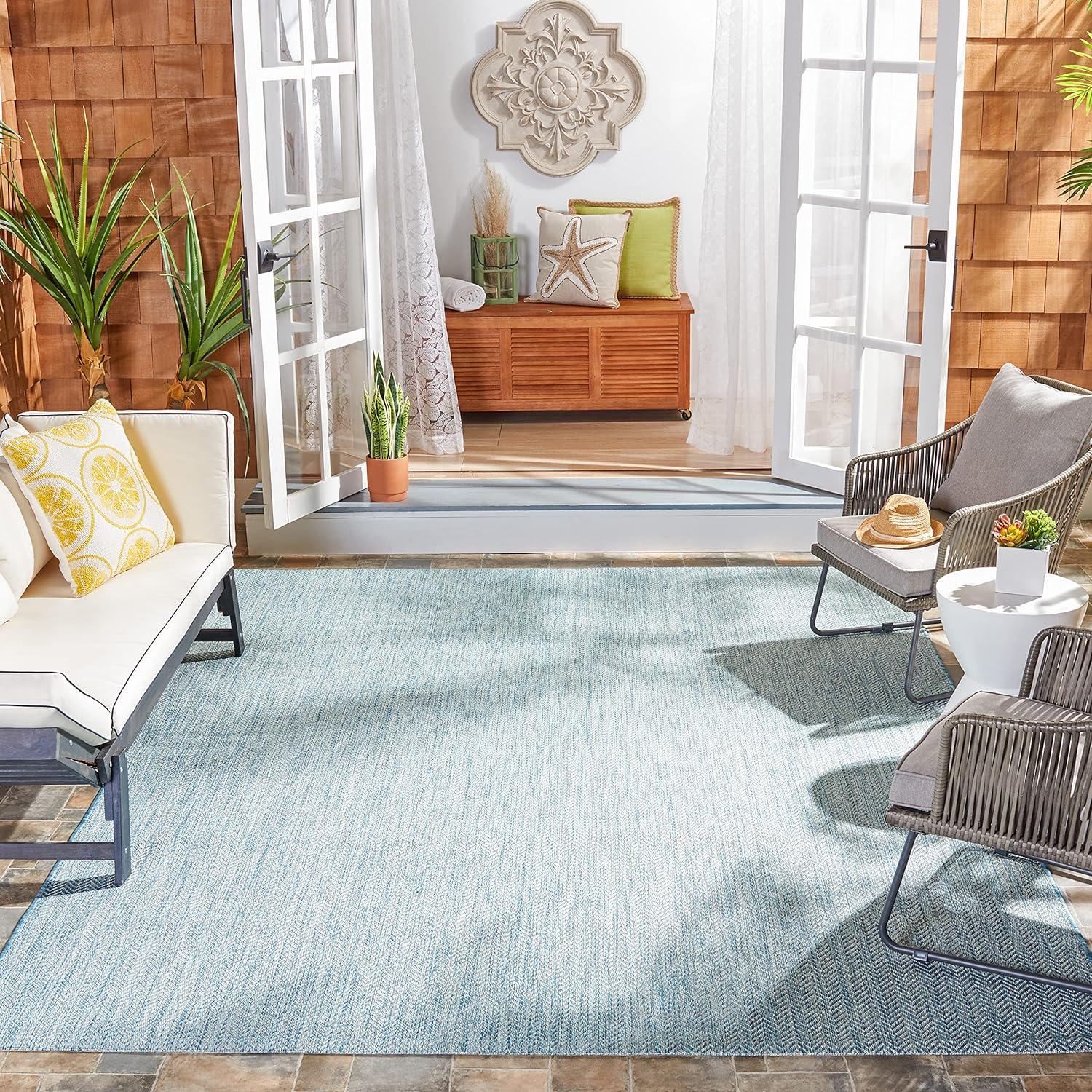 Aqua & Grey Synthetic 8' x 10' Easy-Care Rectangular Area Rug