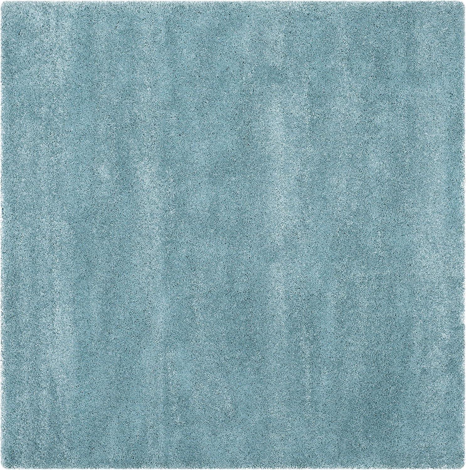 Ultra-Soft Aqua Blue Geometric 8' Square Shag Area Rug