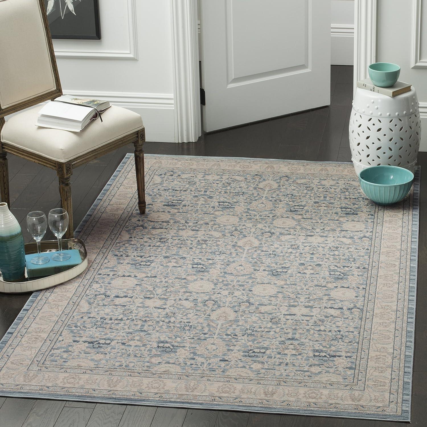 Elysian Blue & Grey 8' x 10' Hand-knotted Synthetic Area Rug