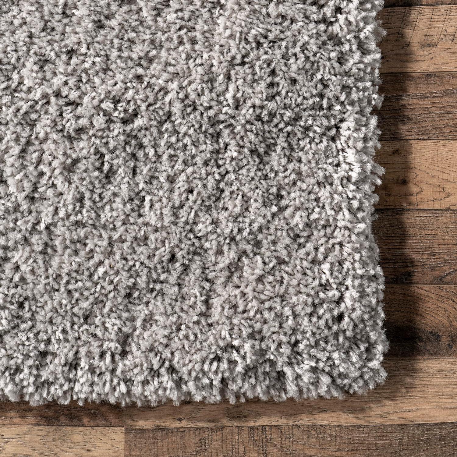 Luxurious Silver Shag 20' Runner Rug with Easy Care Synthetic Pile