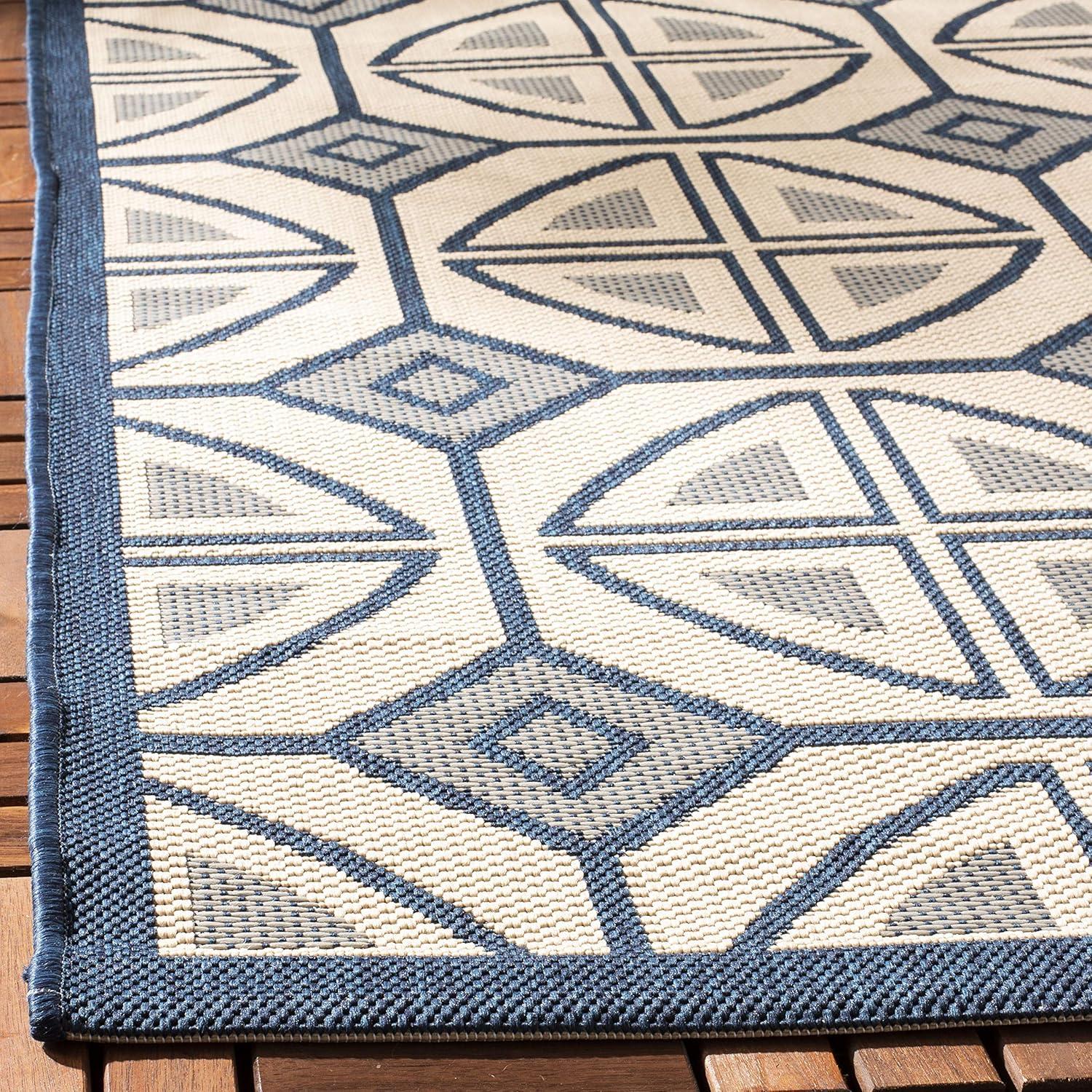 SAFAVIEH Courtyard Adam Geometric Indoor/Outdoor Area Rug, Beige/Navy, 2'7" x 5'