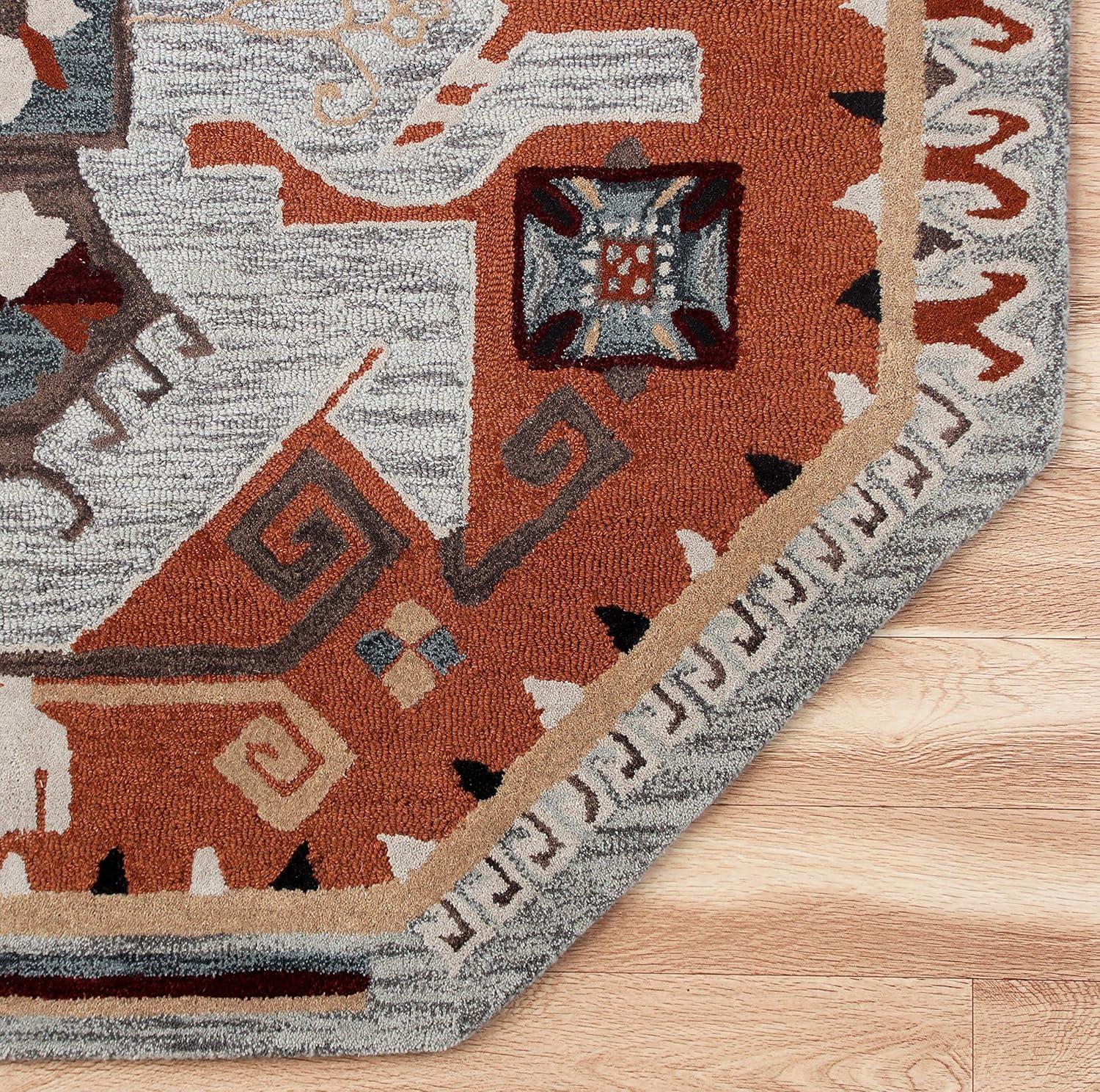 Ox Bay Terracotta Textile Southwestern Shape Rug, 4 ft. Octagon, Terracotta / Gray