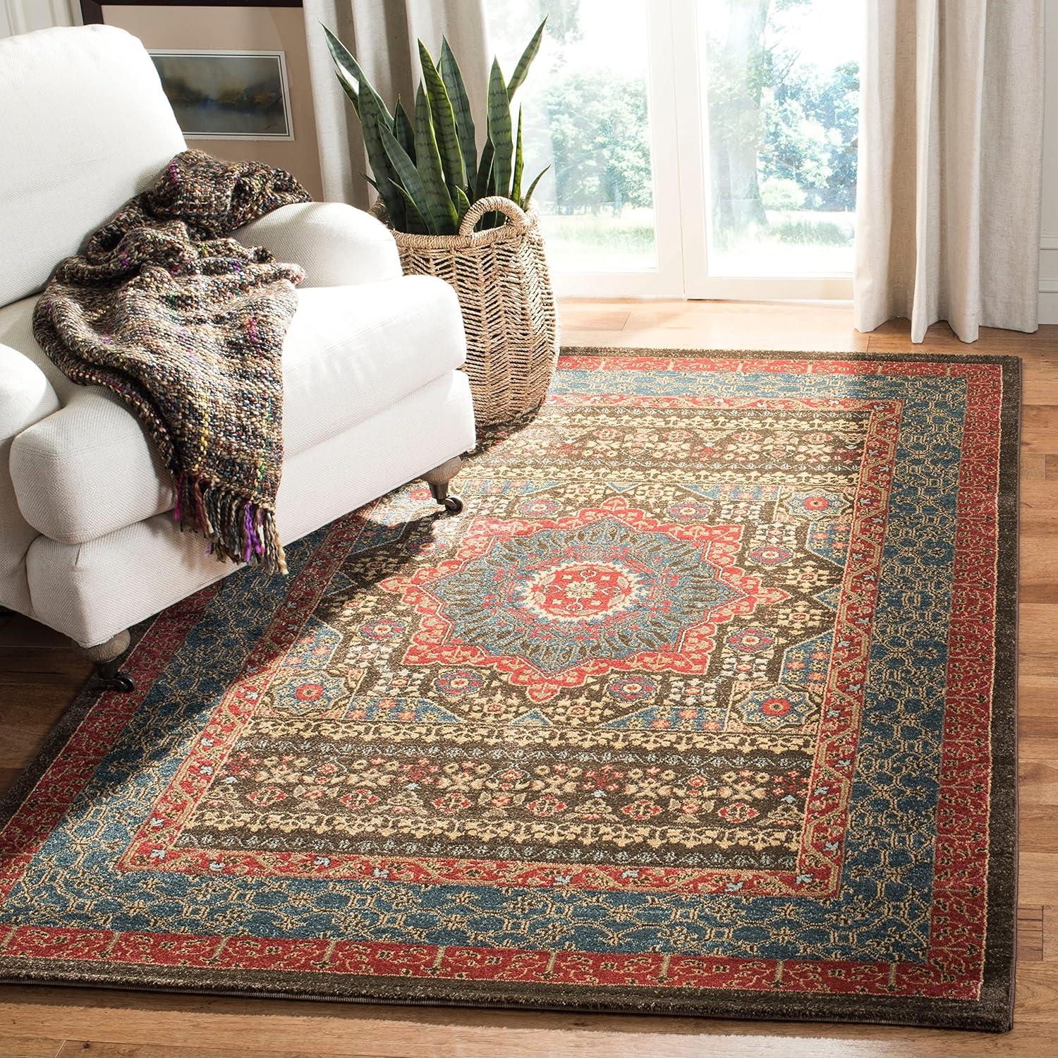 Rectangular Red 9' x 12' Easy Care Synthetic Rug