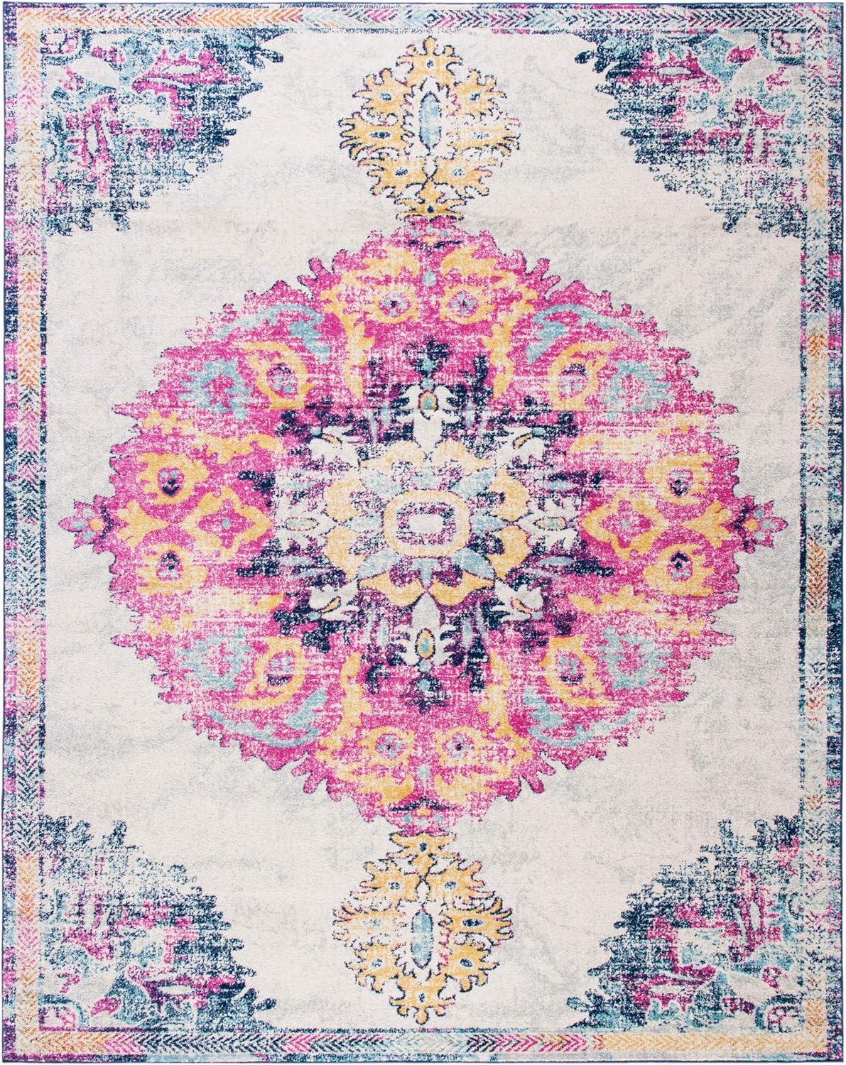 SAFAVIEH Madison Tanesha Distressed Floral Area Rug, Ivory/Fuchsia, 8' x 10'