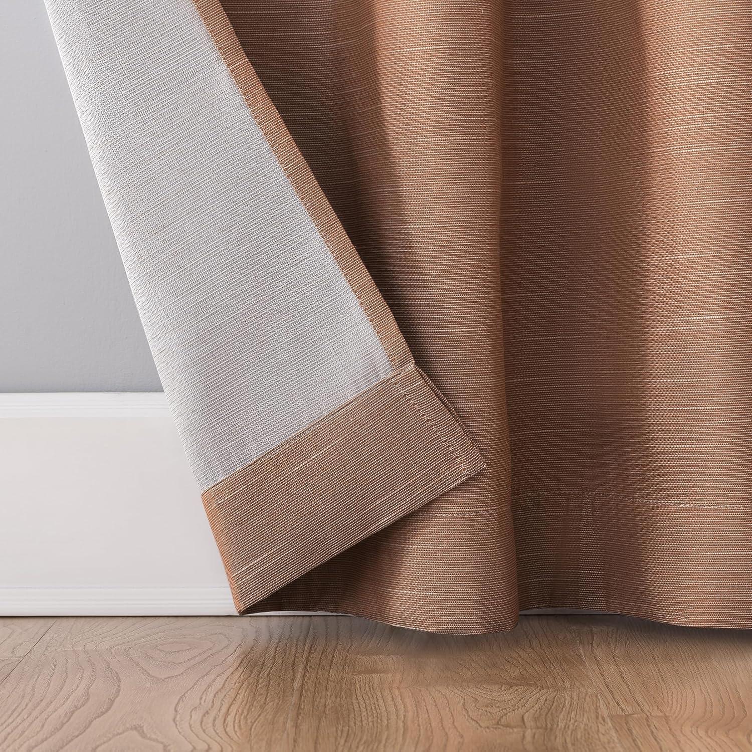 50"x84" Archaeo Total Blackout Textured Linen Blend Grommet Top Curtain Panel Pecan Brown: Modern Noise Reduction
