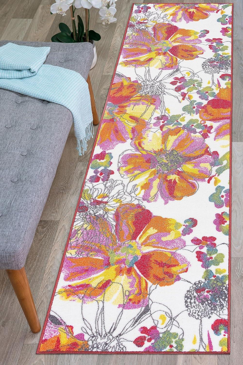 Bright Floral Symphony Non-Slip Washable Area Rug - 2' x 7'