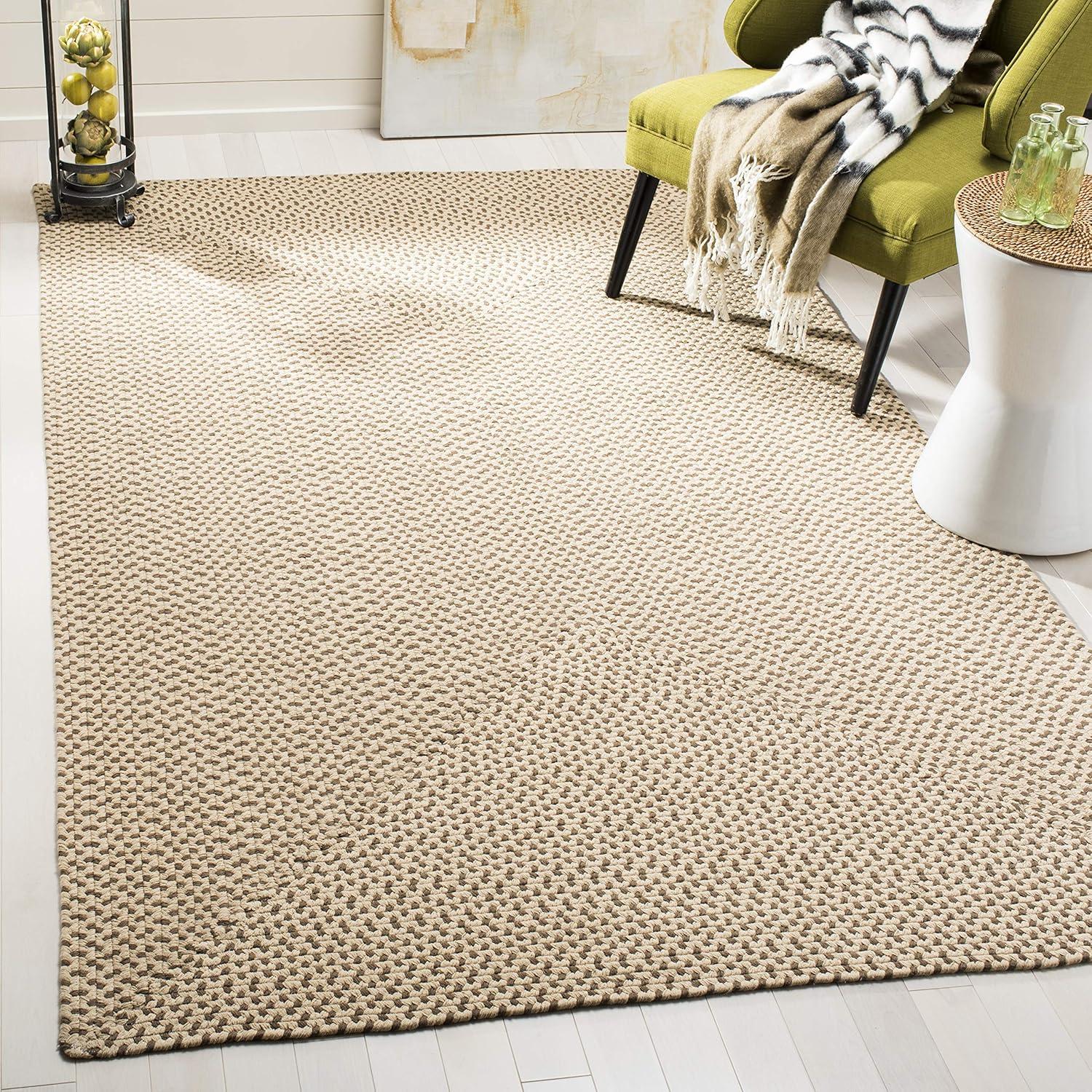 Beige and Brown Braided Cotton Reversible Area Rug 9' x 12'