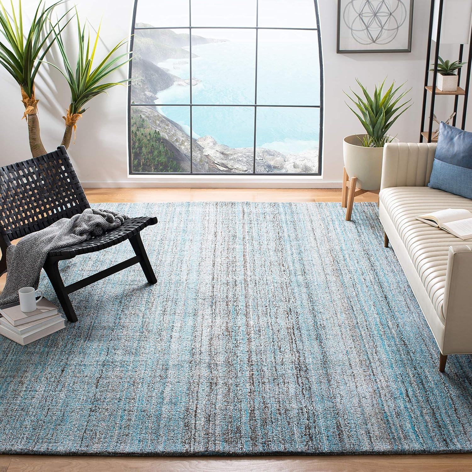 Abstract ABT150 Handmade Tufted Area Rug - Grey/Ivory - 6'-0" x 6'-0" Square - Safavieh