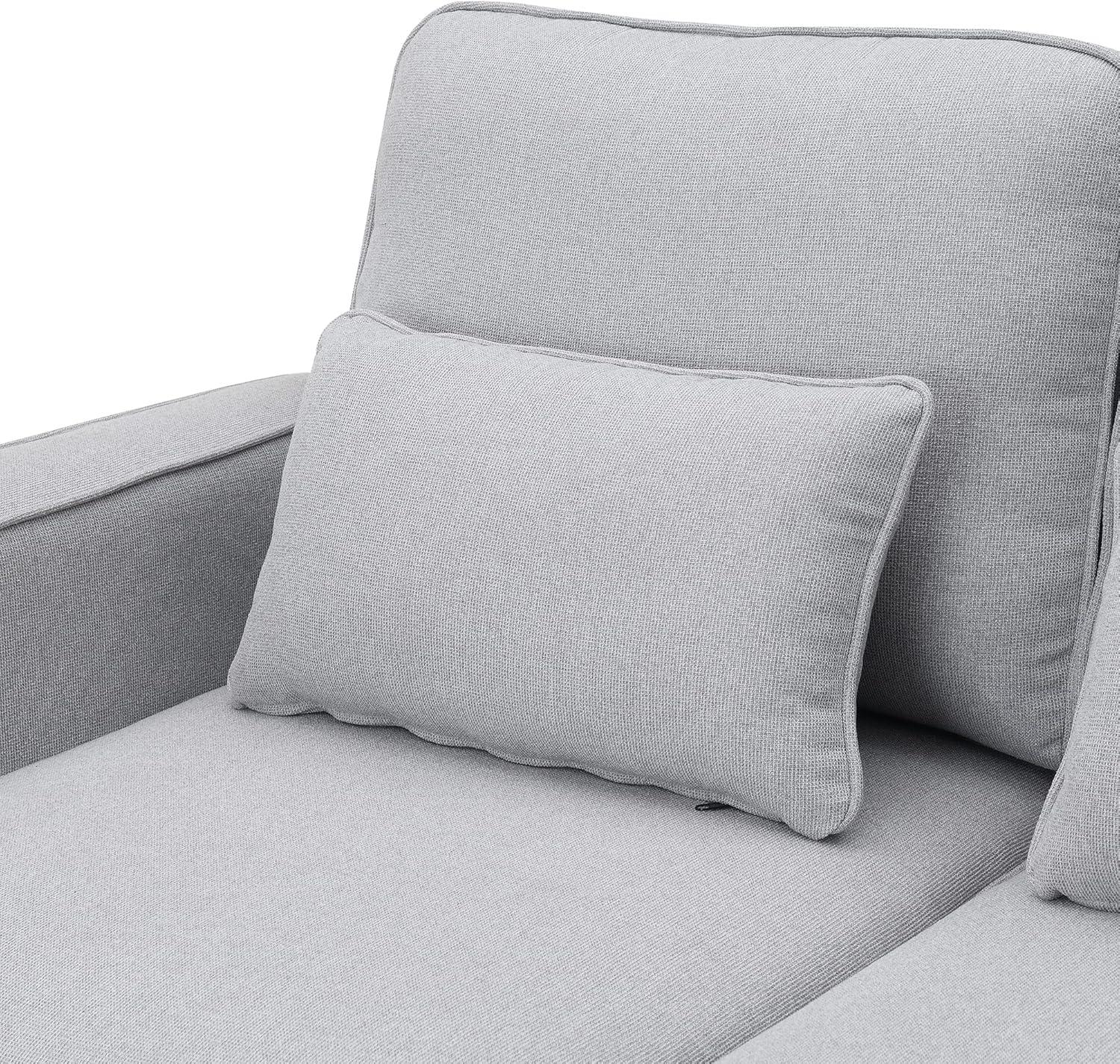 Light Grey Linen 4-Seater Sofa with Armrest Pockets