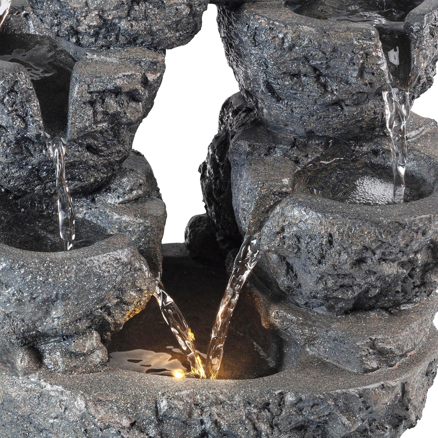 14" Resin Multi Tiered Cascading LED Fountain Gray - Alpine Corporation