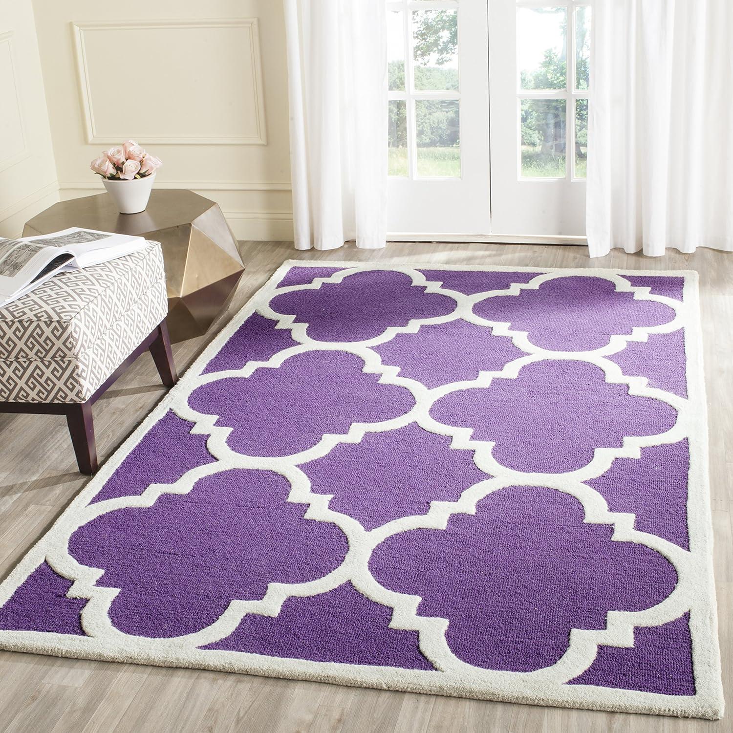 Hand-Tufted Purple and Ivory Wool Geometric Area Rug