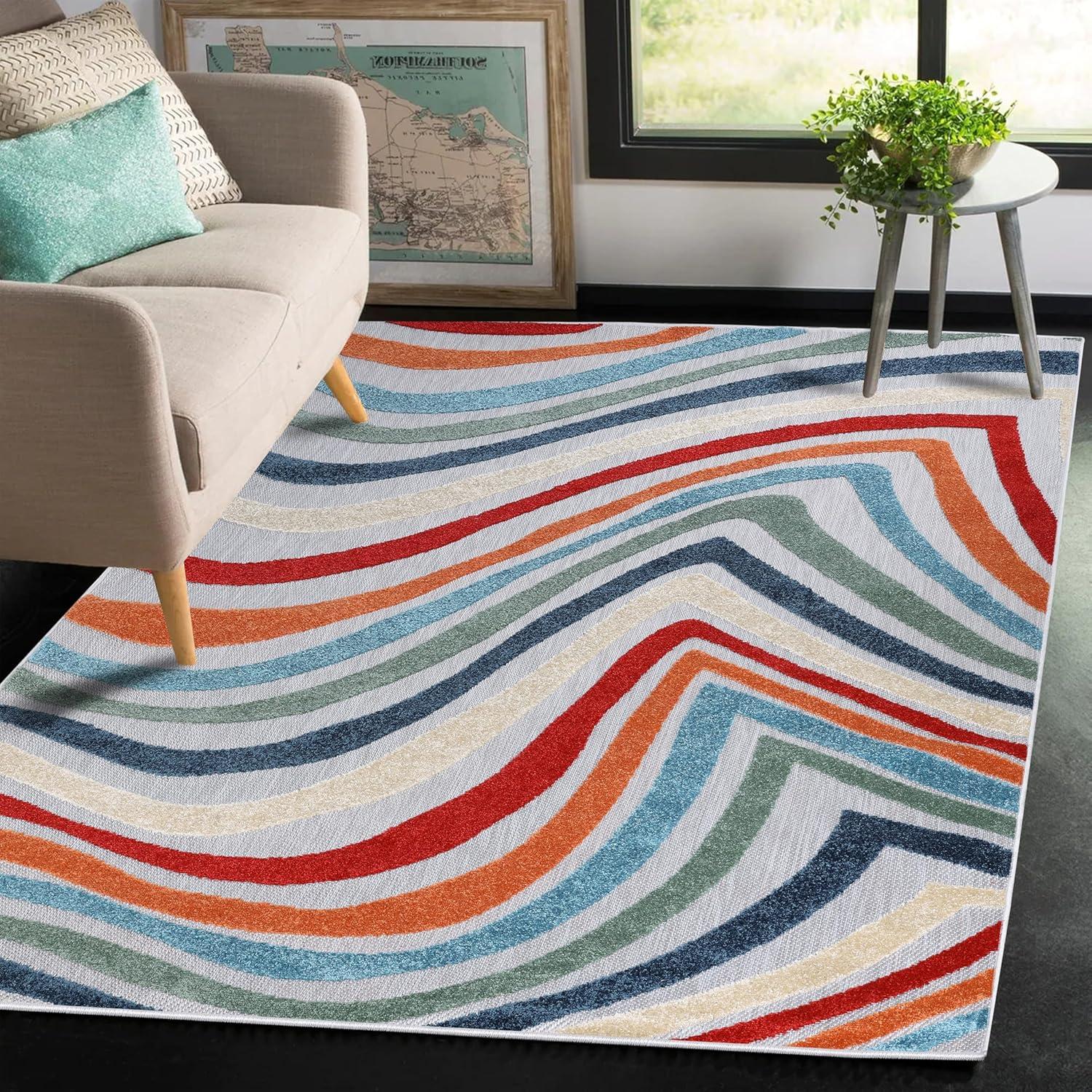 Superior Wave Coastal Striped Indoor Outdoor Area Rug, 4' x 6', Multicolor