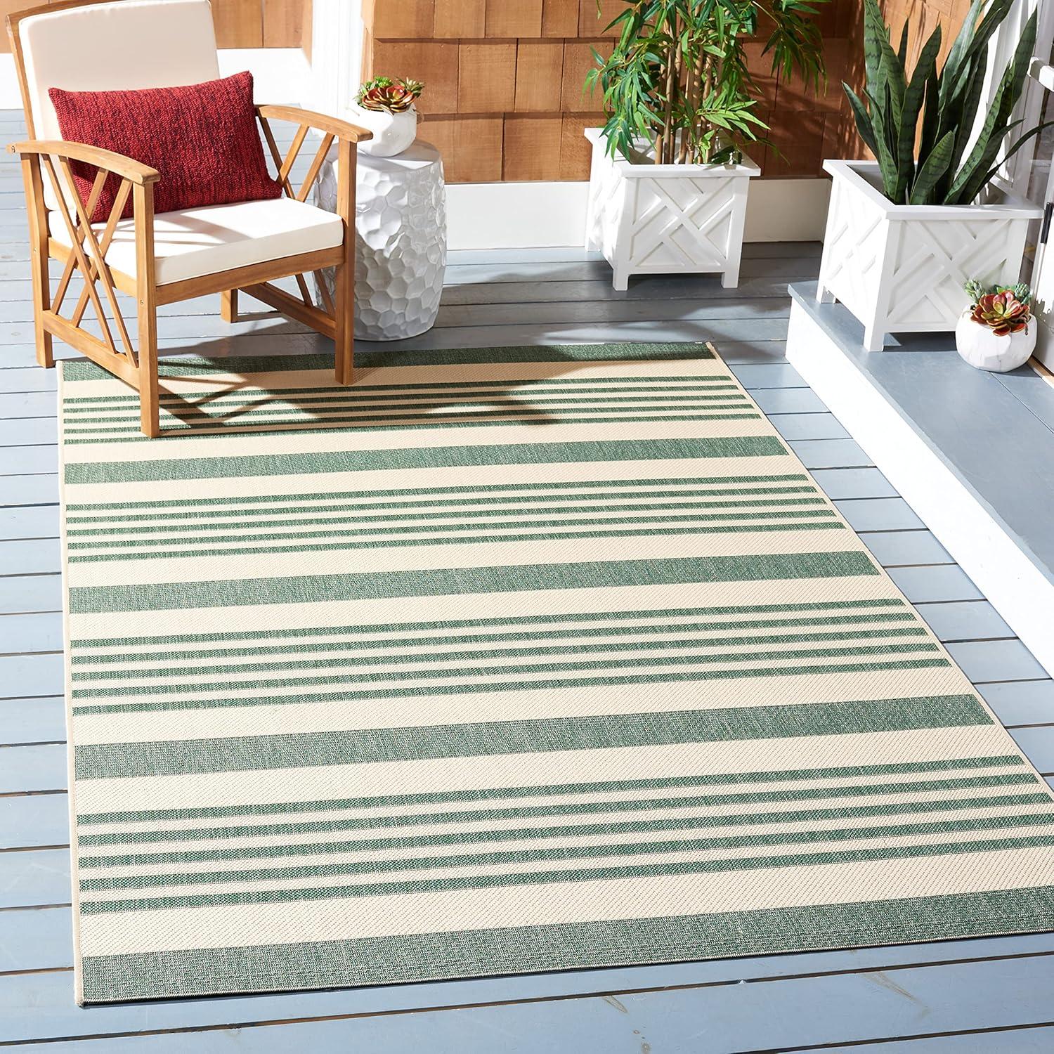Courtyard CY6062 Power Loomed Indoor/Outdoor Area Rug - Beige/Dark Green - 4'x4' - Safavieh.