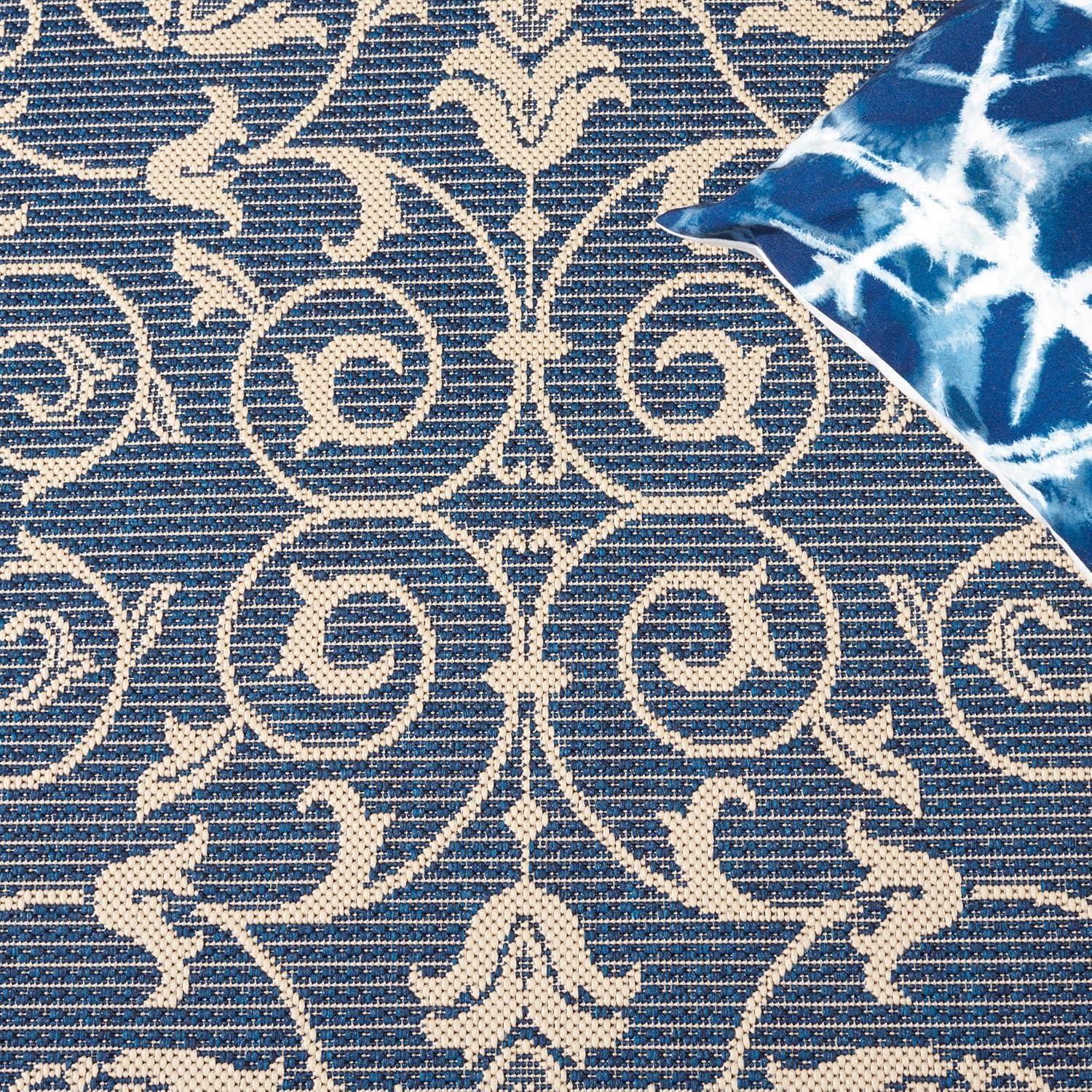 Courtyard CY2098 Power Loomed Indoor and Outdoor Area Rug - Navy/Beige - 5'3"x7'7" - Safavieh