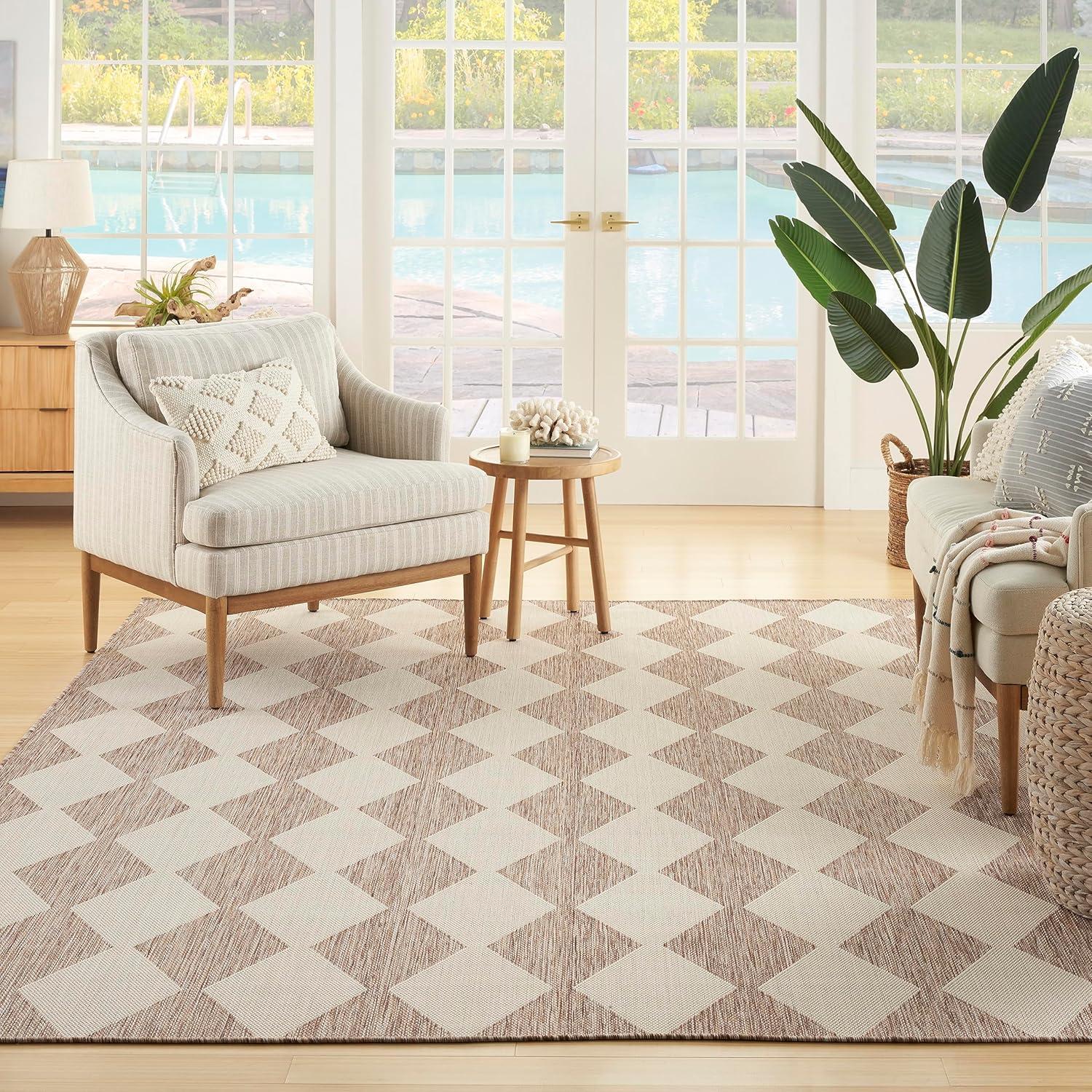Nourison Positano 8' x 10' Beige Diamond Modern Flatweave Indoor/Outdoor Rug