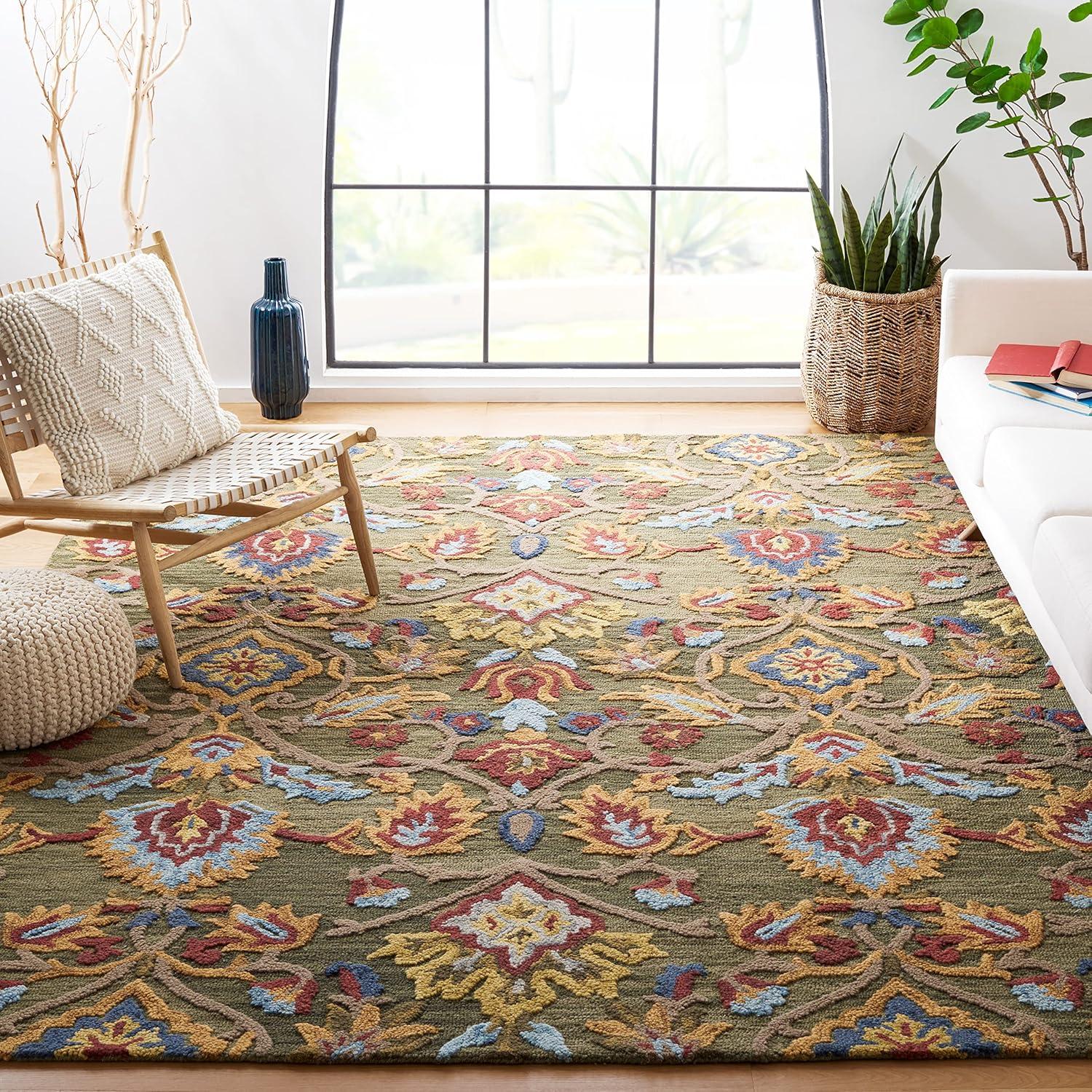 SAFAVIEH Blossom Lennon Floral Wool Area Rug, Green/Multi, 11' x 15'