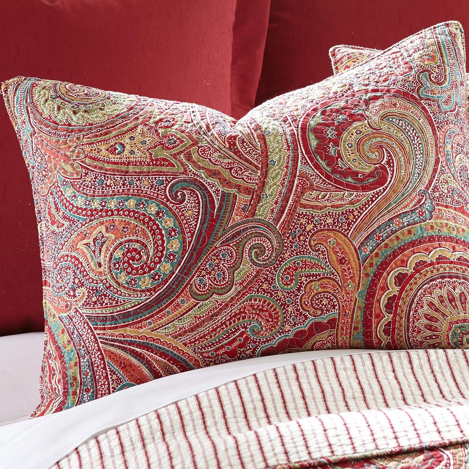 Paisley Perfection Full Cotton Quilt Set in Rich Burgundy and Red