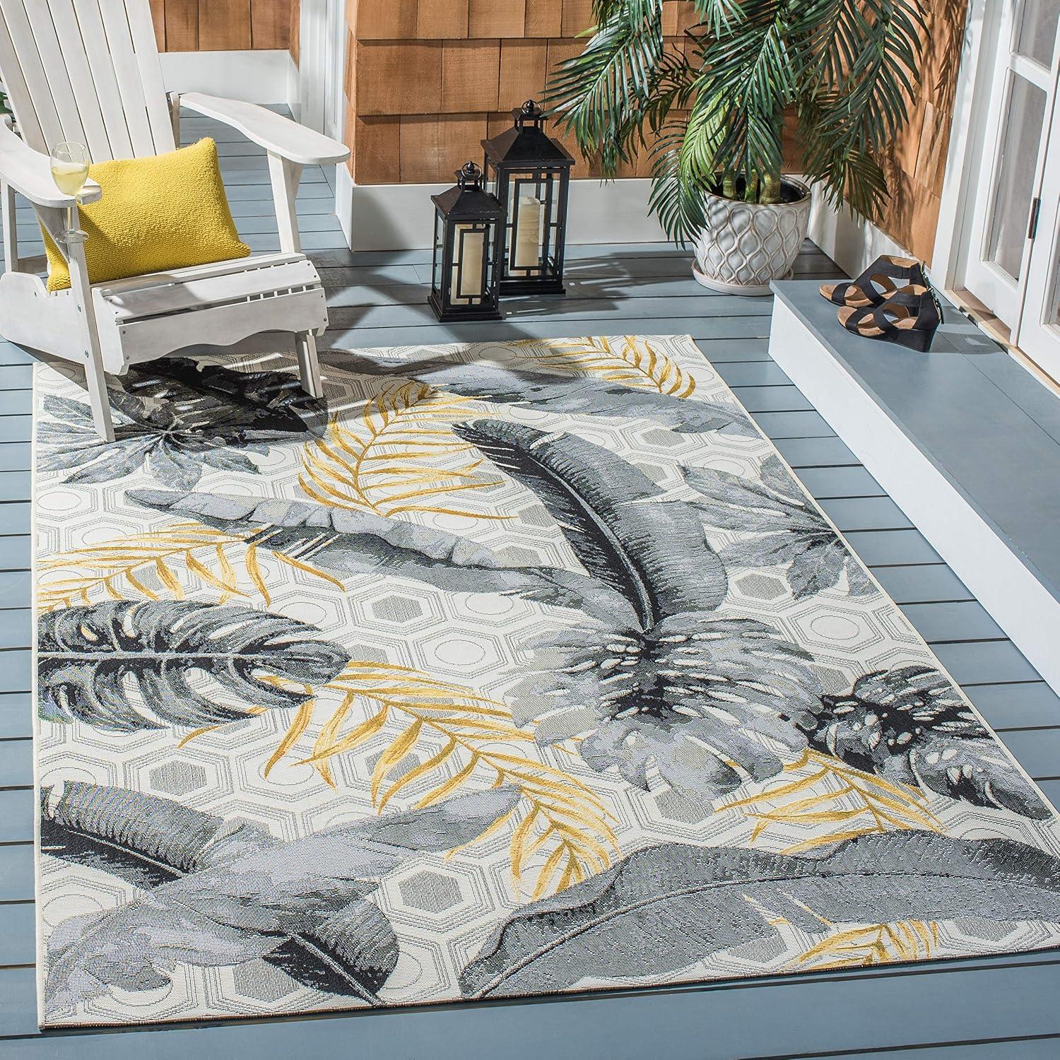 Gray and Gold Rectangular Washable Synthetic Area Rug