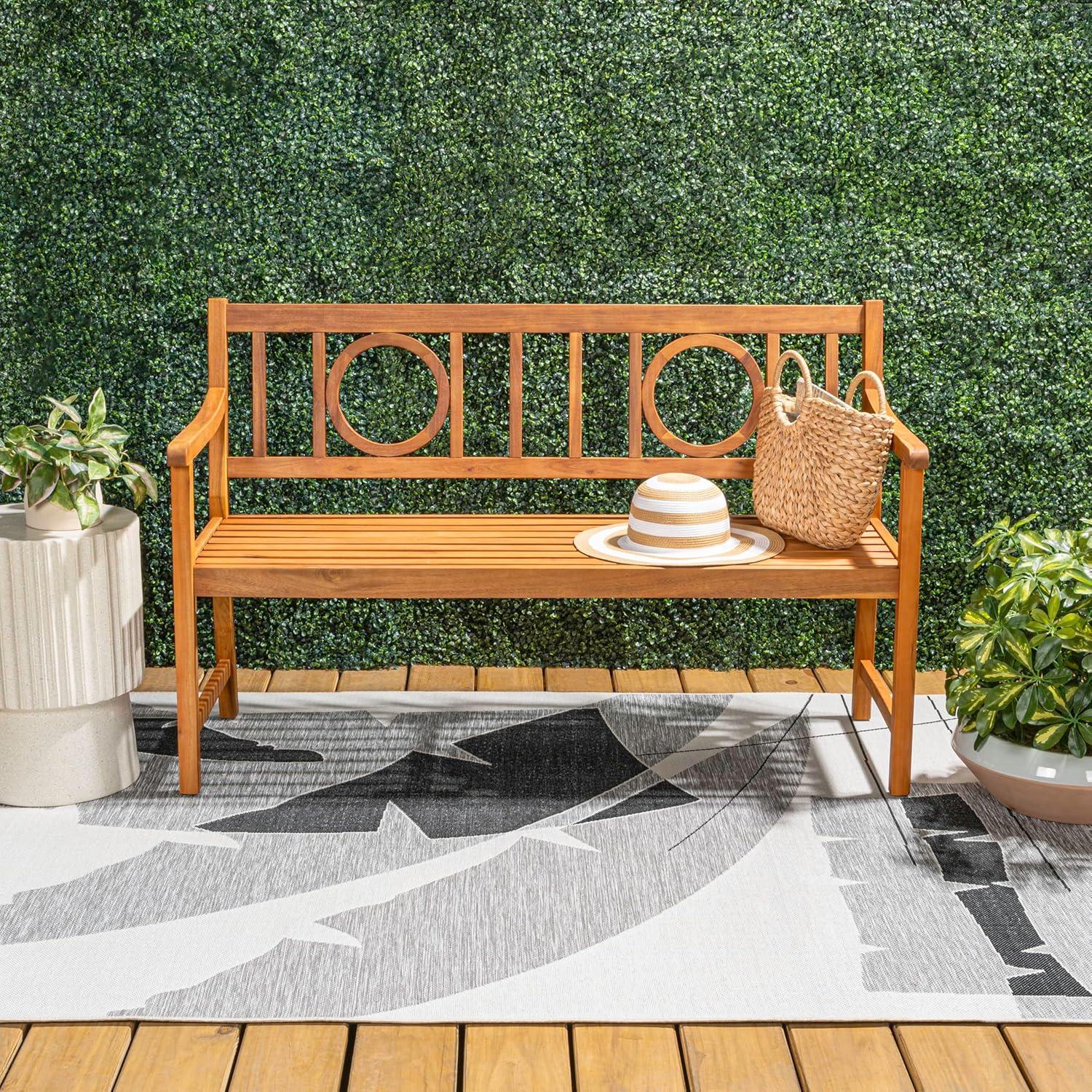 Apollo 3-Seat Circle-Back Acacia Wood Outdoor Garden Patio Bench - JONATHAN Y