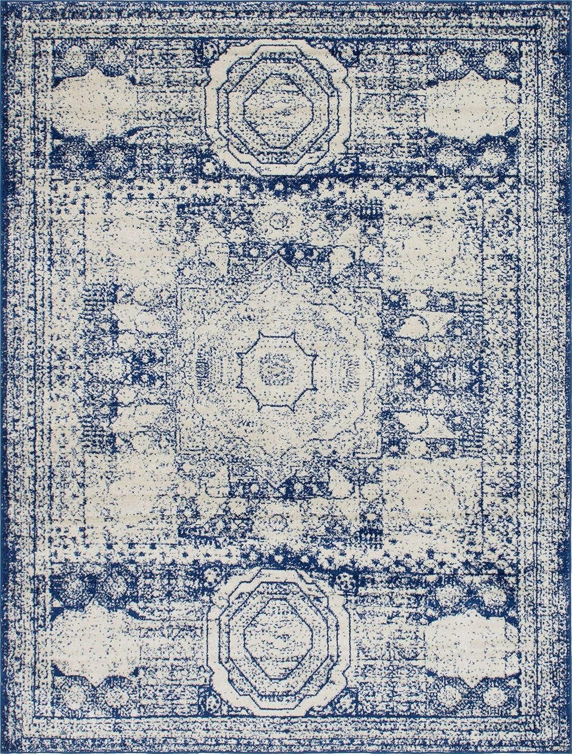 Bohemian Bliss High Pile Blue Polypropylene Area Rug 7'10" x 10'