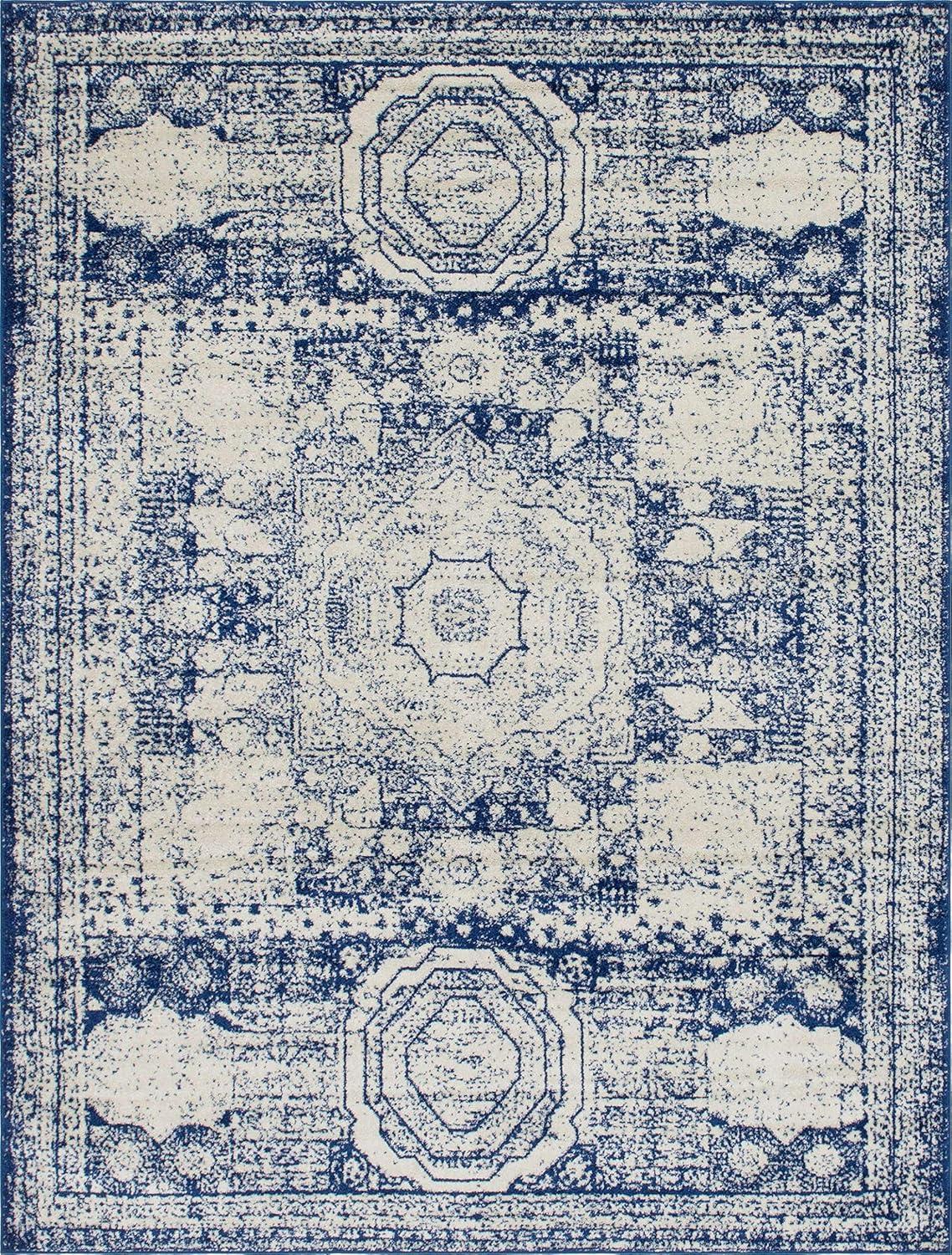 Unique Loom Bromley Collection Area Rug - Wells (7' 10" x 10' Rectangle, Ivory and Blue/ Ivory)