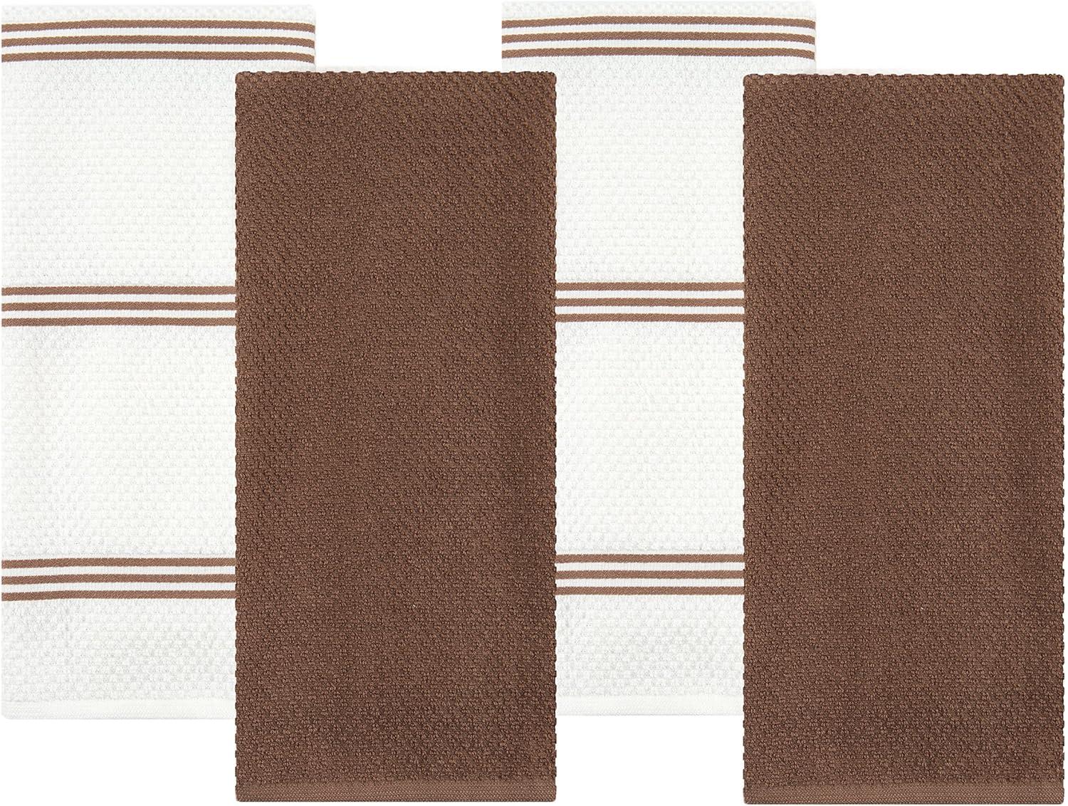 Sticky Toffee Kitchen Towels Dish Towels 100% Cotton, Set of 4, Brown and White Hand Towels, Tea Towels, Reusable Absorbent Cleaning Cloths, 28 in x 16 in
