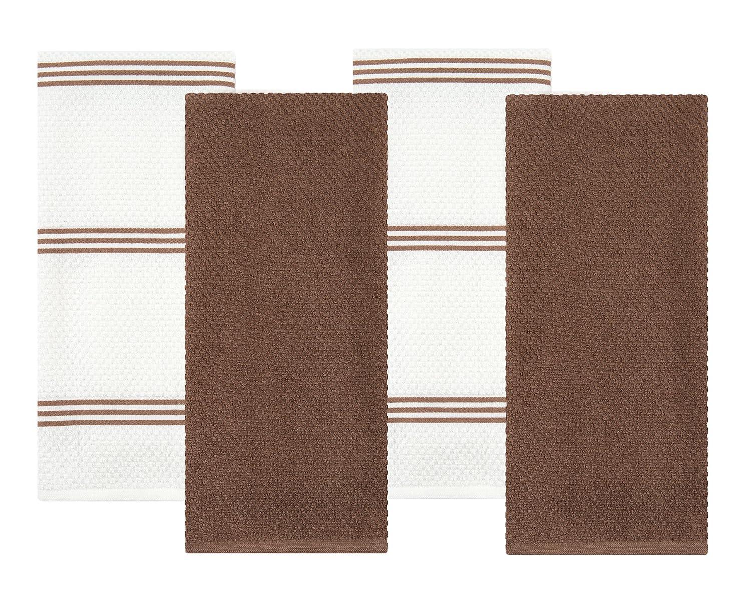 Sticky Toffee Kitchen Towels Dish Towels 100% Cotton, Set of 4, Brown and White Hand Towels, Tea Towels, Reusable Absorbent Cleaning Cloths, 28 in x 16 in