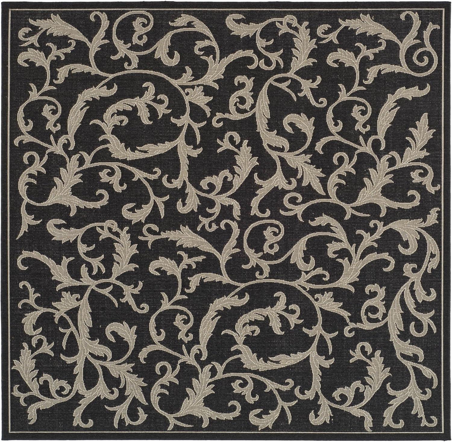 Courtyard CY2653 Power Loomed Indoor and Outdoor Area Rug - Black/Sand - 7'10"x7'10" - Safavieh