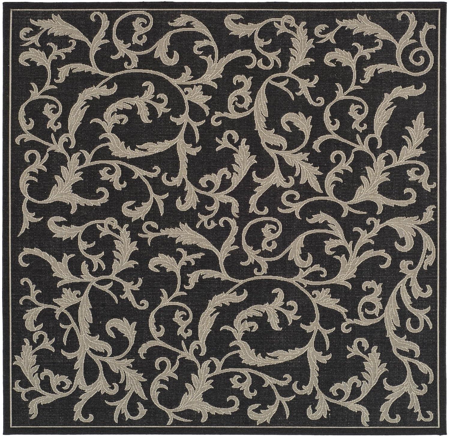 Courtyard CY2653 Power Loomed Indoor and Outdoor Area Rug - Black/Sand - 7'10"x7'10" - Safavieh