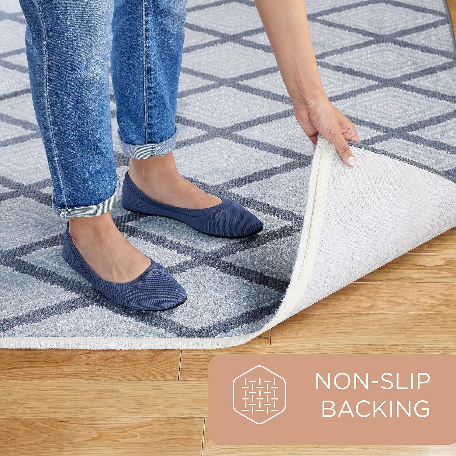 Town & Country Everyday Rein Solid Diamond Everwash Non-Slip Backing Washable Area Rug Blue