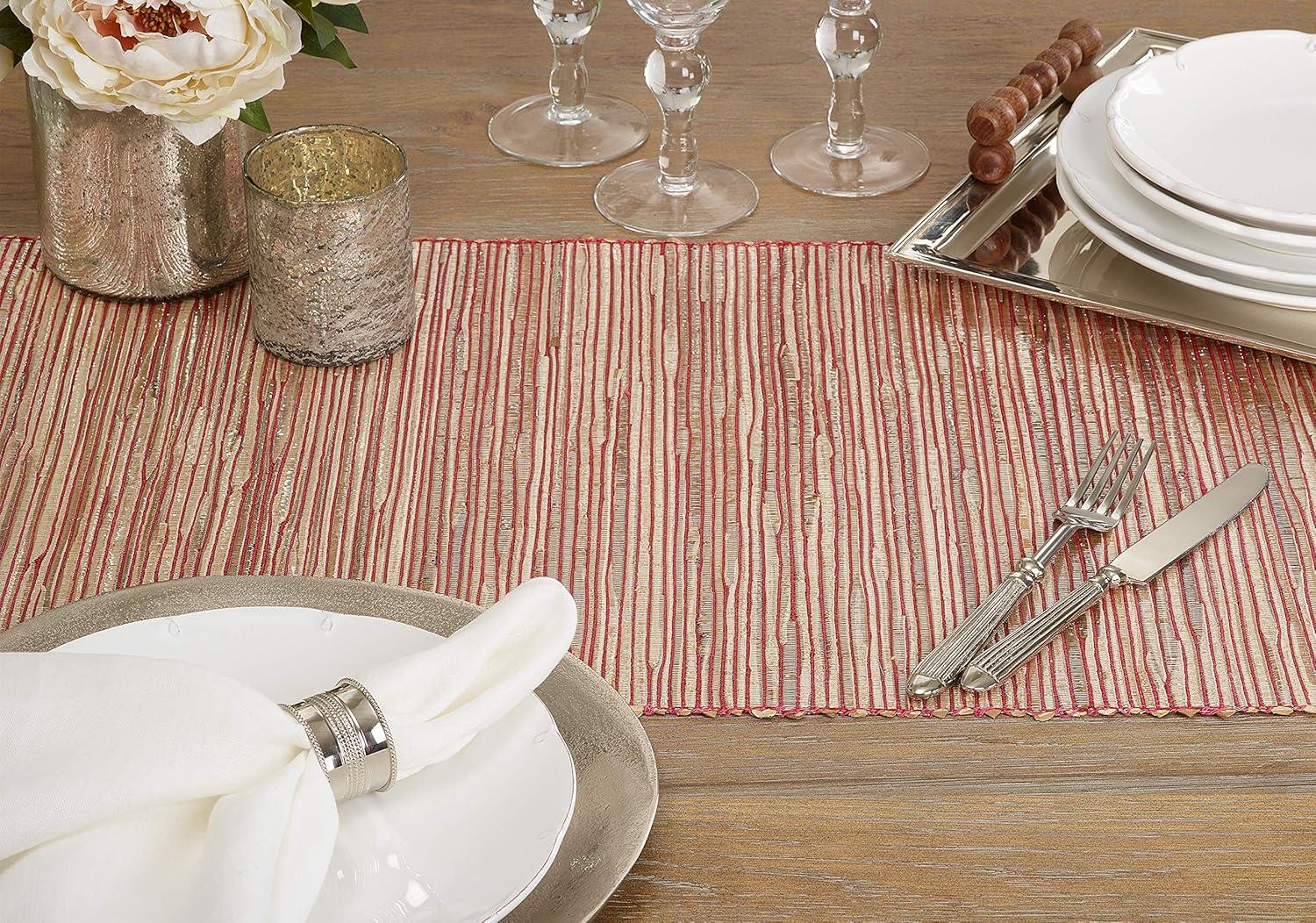 SARO 217.RU1672B Shimmering Woven Nubby Texture Water Hyacinth Table Runner - Rust