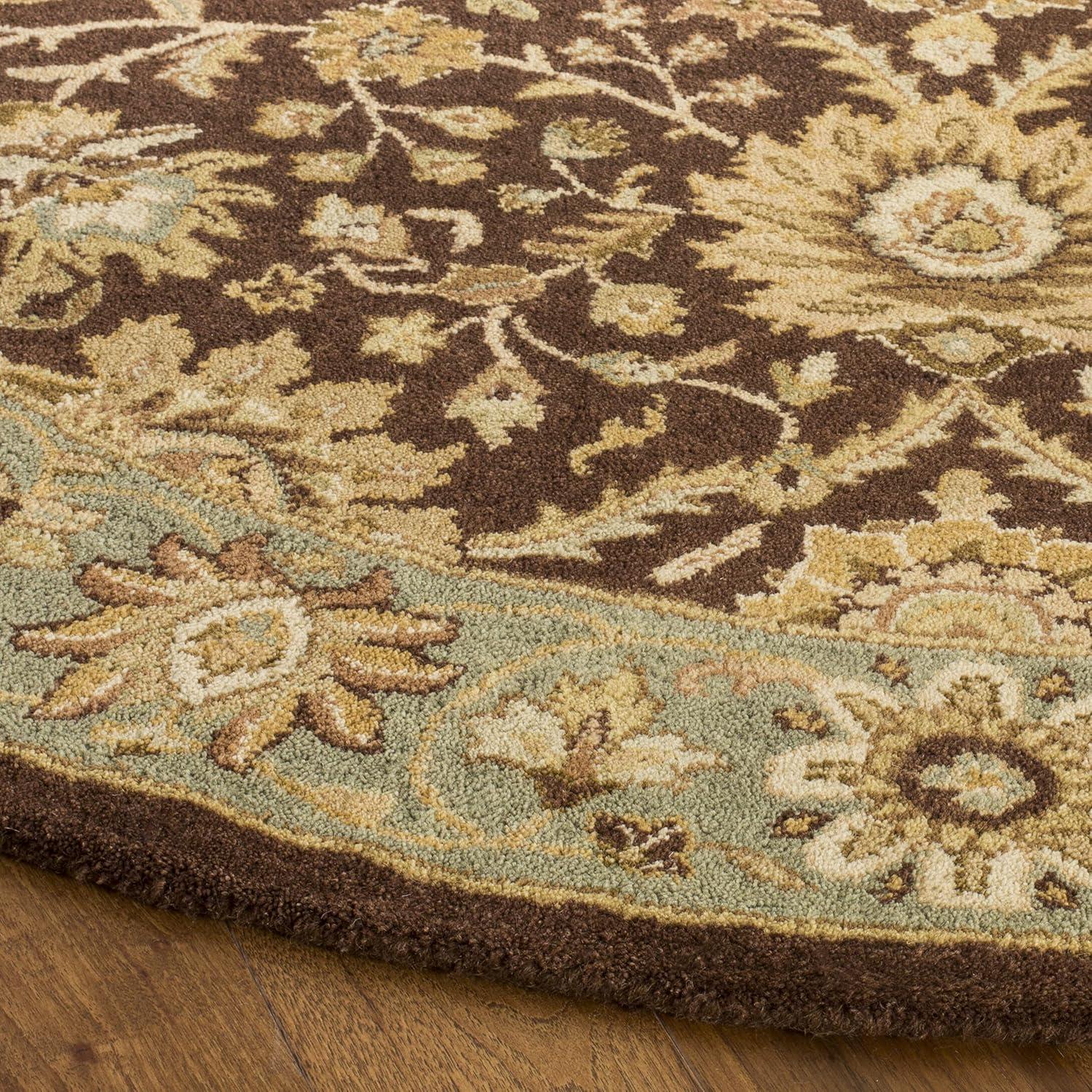 Handmade Round Blue and Brown Wool Tufted Area Rug