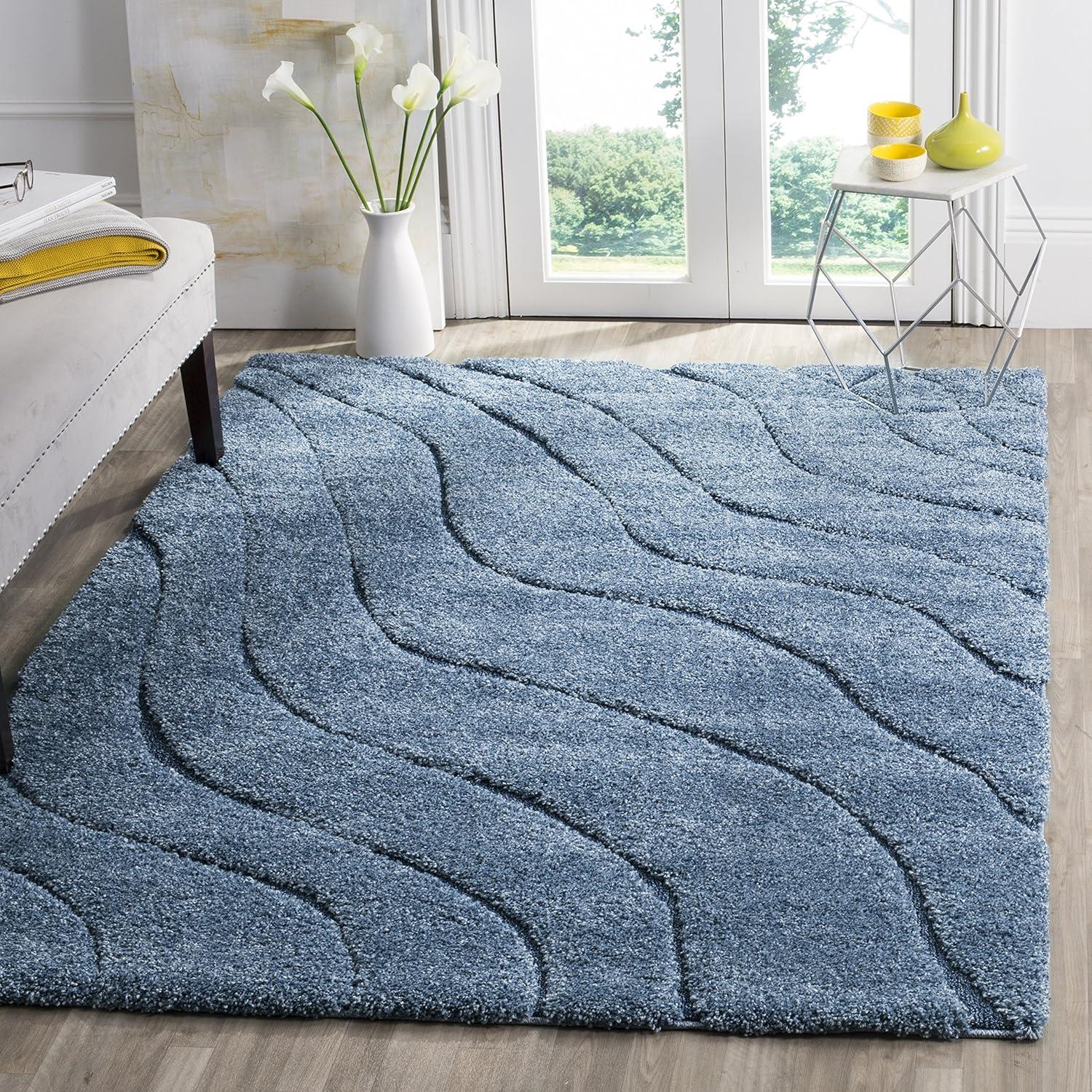 Florida Shag SG472 Power Loomed Indoor Area Rug - Light Blue/Blue - 5'3"x7'6" - Safavieh