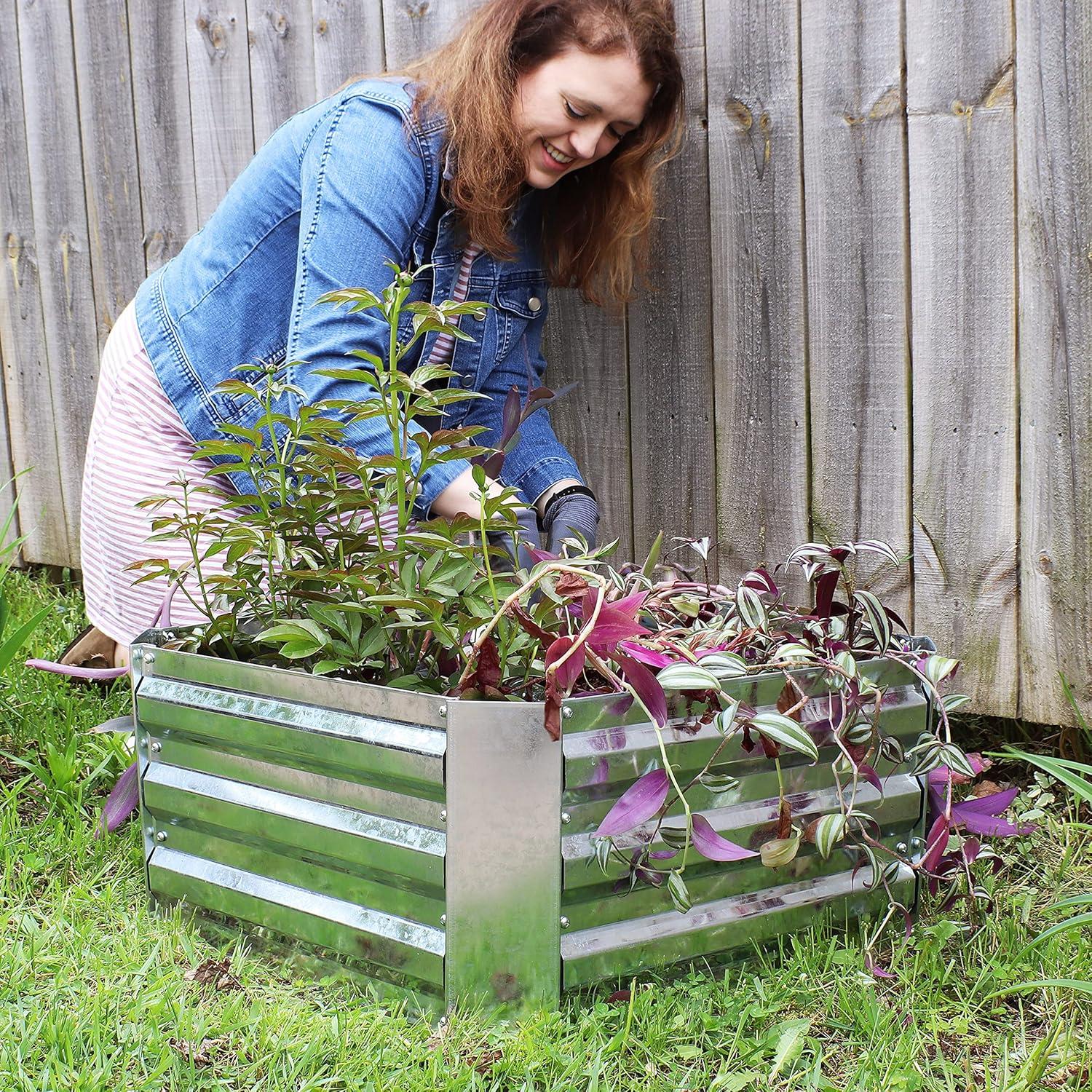 Sunnydaze Corrugated Galvanized Steel Raised Garden Bed for Plants, Vegetables, and Flowers - 24" Square x 11.75" H