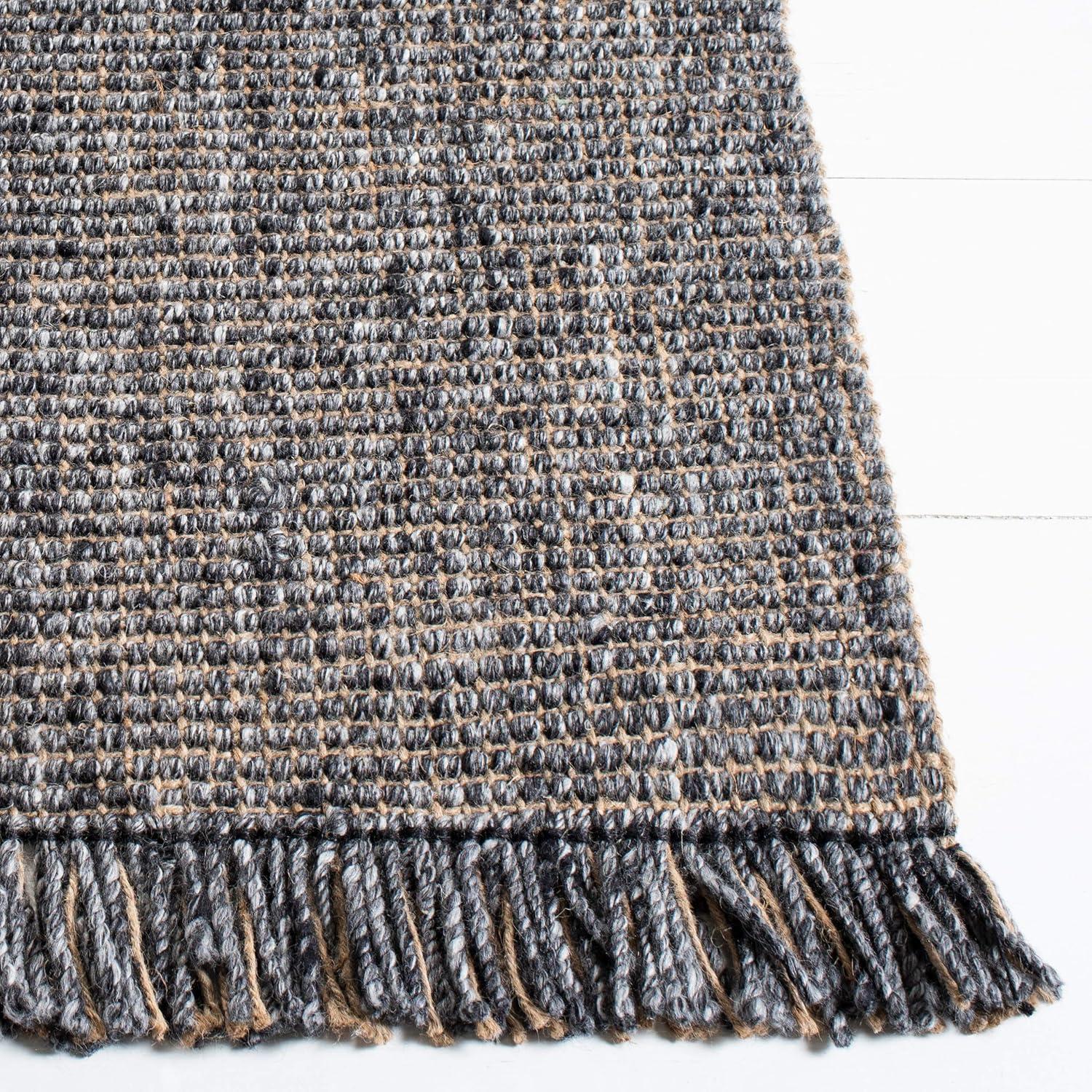 Handmade Charcoal and Natural Wool Runner Rug with Fringe