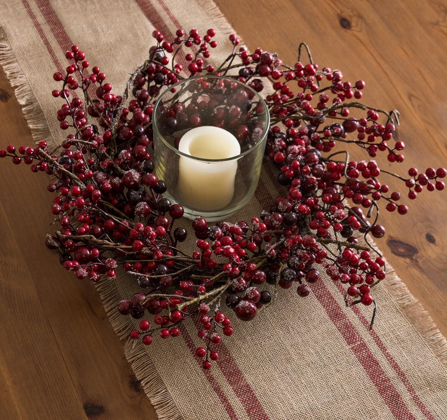 Barn Red Jute Burlap Table Runner with Double Border