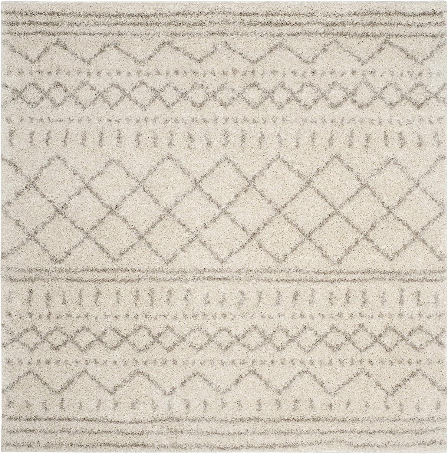 SAFAVIEH Arizona Teagan Geometric Shag Area Rug, Ivory/Beige, 10' x 10' Square