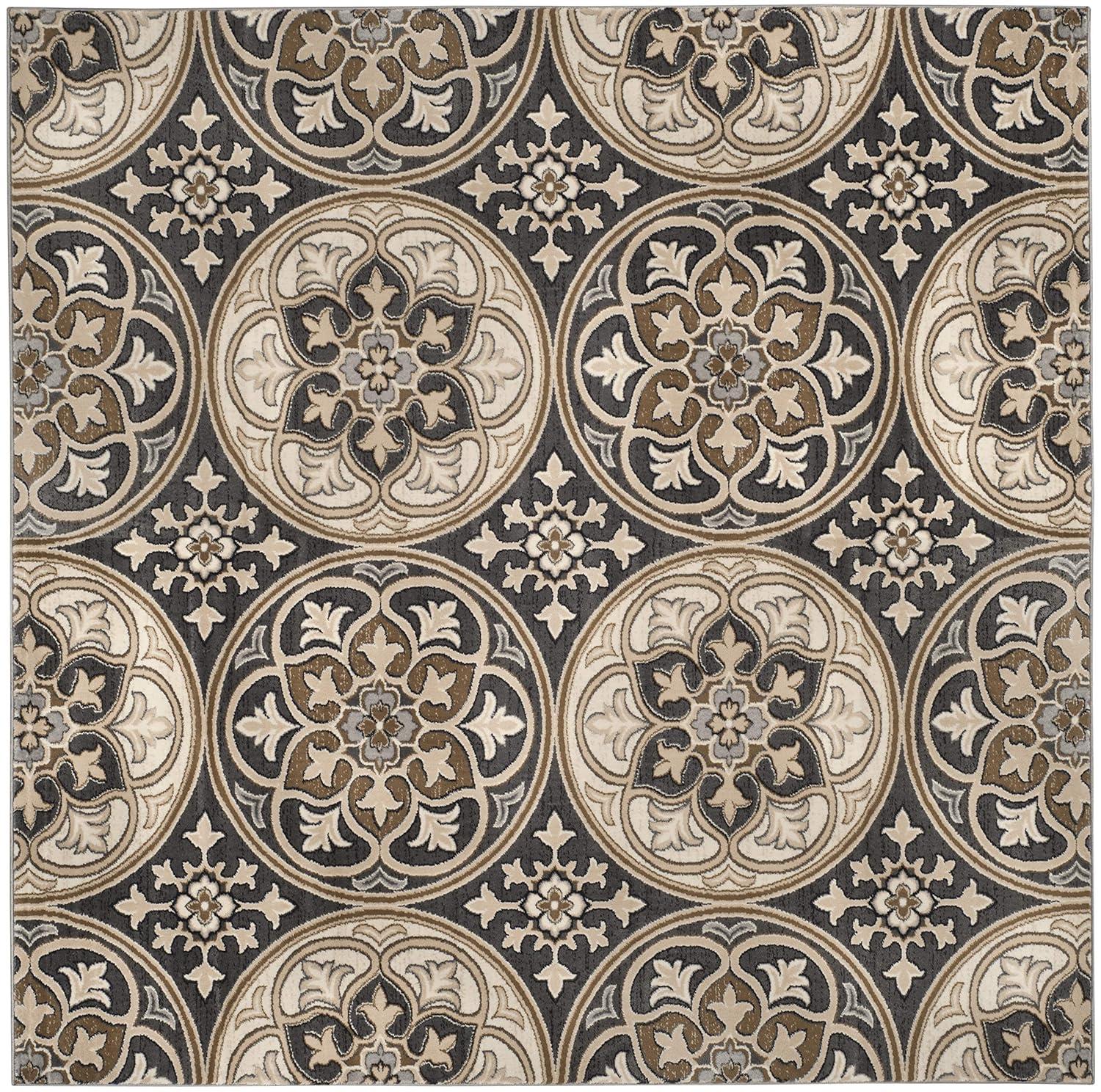 Lyndhurst LNH341 Power Loomed Area Rug - Light Grey/Beige - 8'x8' - Safavieh