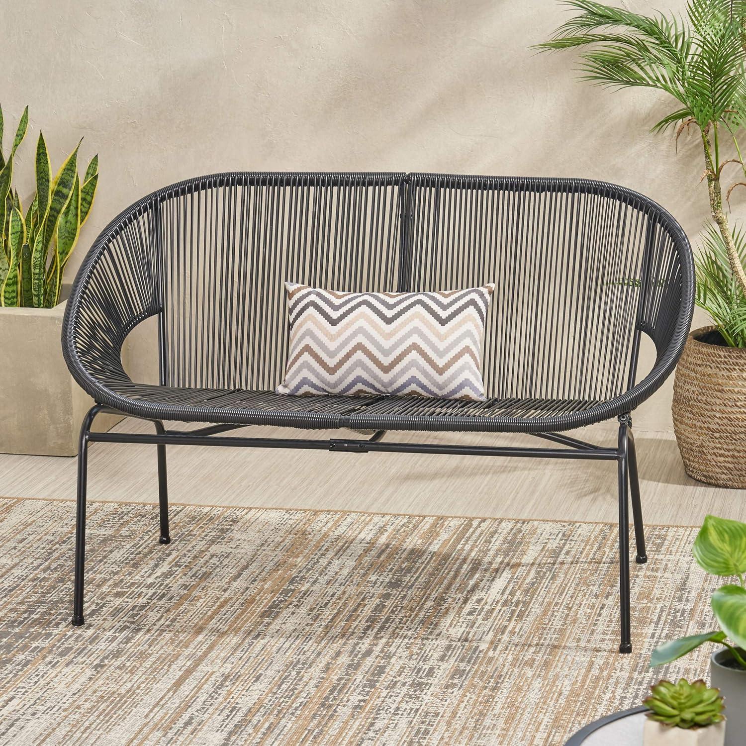 Condessa Patio Hammock Weave Loveseat Bench - Black - Christopher Knight Home: Durable Outdoor Seating