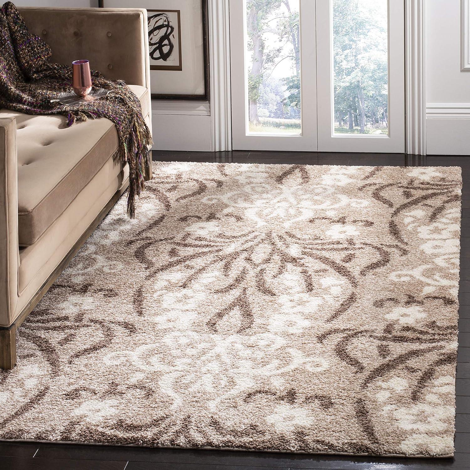 Elegant Gray Floral Shag Area Rug, Hand-Knotted 4' x 6', Easy Care