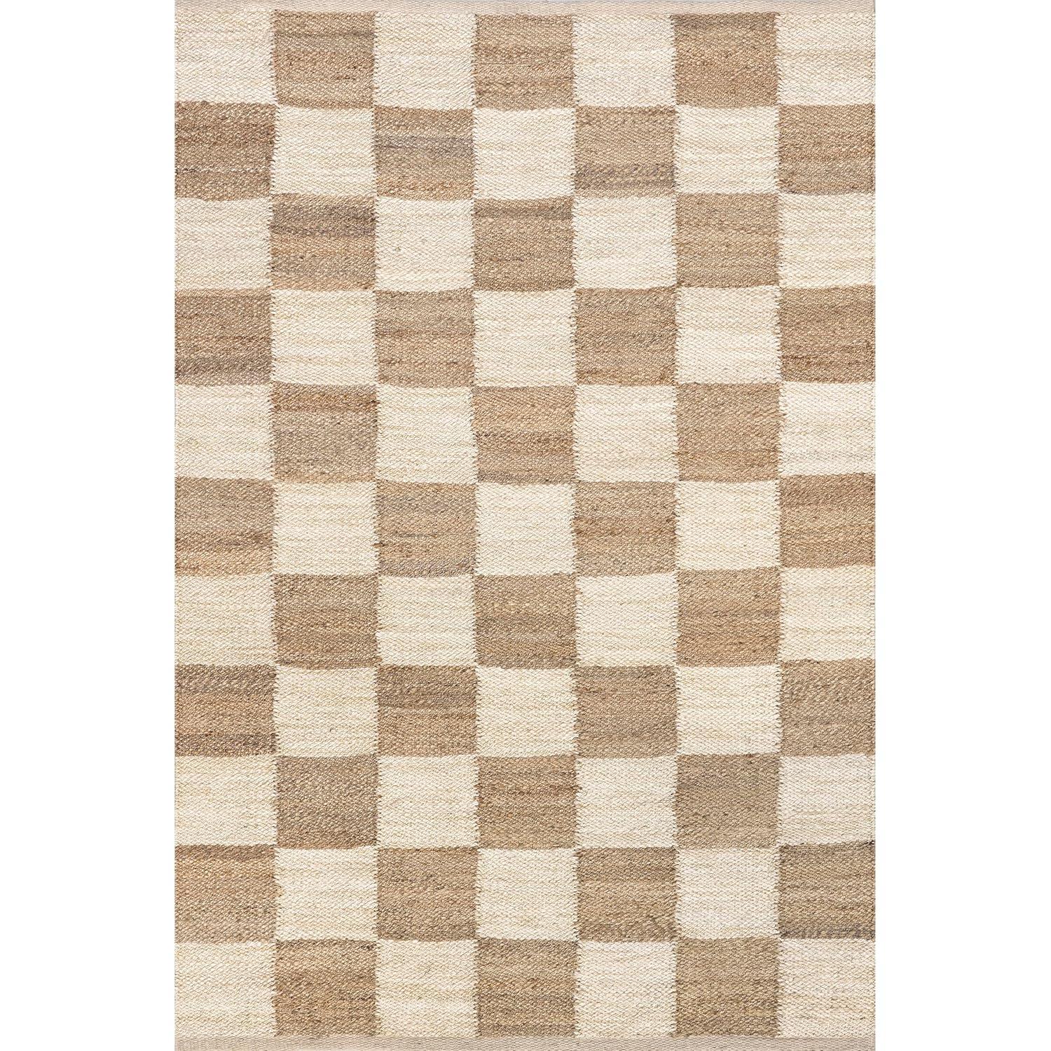 Nuloom Christana Plaid 8x10 Jute Indoor Area Rug for Dining Room Rug Neutral Rug Living Room Rug, Ivory