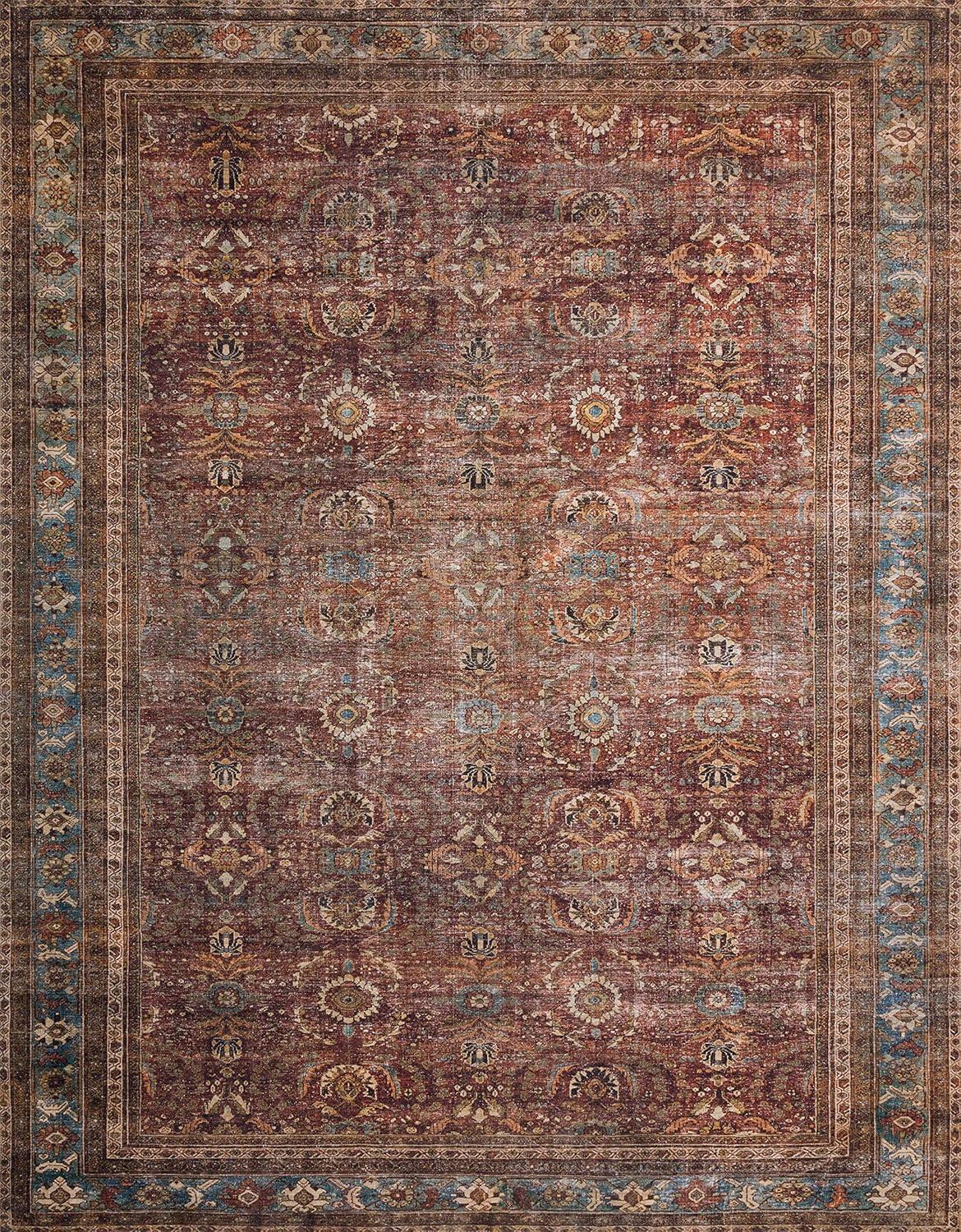 Loloi II Layla Printed Oriental Distressed Brick / Blue Area Rug