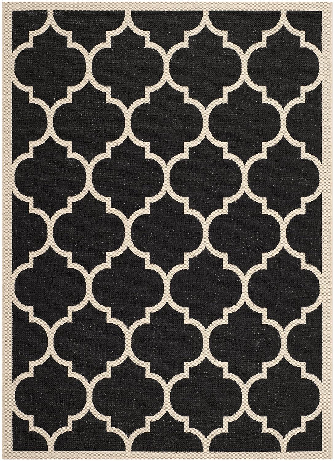Courtyard CY6914 Power Loomed Indoor/Outdoor Area Rug - Black/Beige - 4'x5'7" - Safavieh.