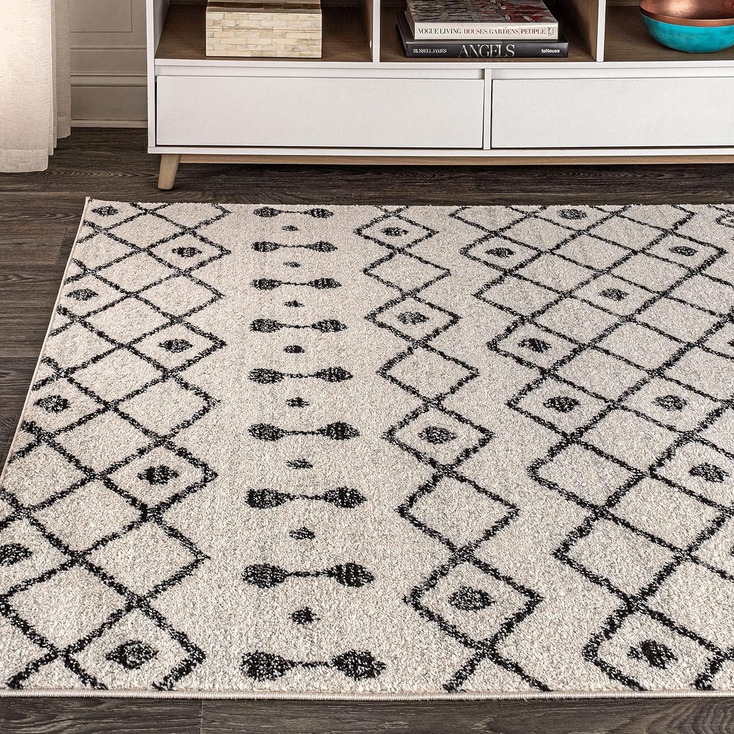 3'x5' Aksil Moroccan Beni Souk Area Rug, Cream/Black - JONATHAN Y
