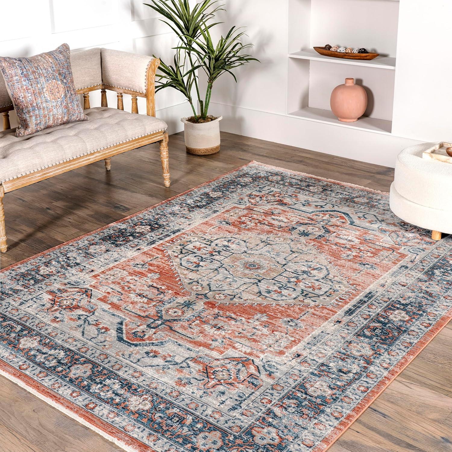 Nuloom Zara Medallion 3x5 Accent Indoor Area Rug for Living Room Bedroom Dining Room Entryway Kitchen, Rust/Blue