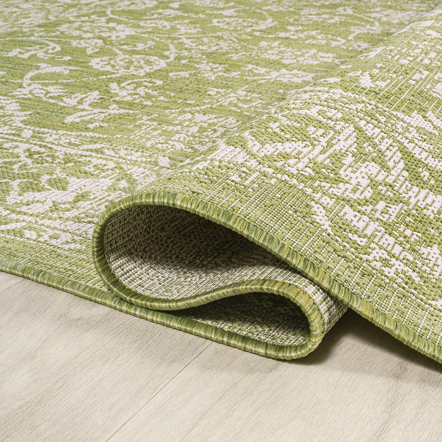 4' x 6' Tela Bohemian Styled Textured Weave Floral Indoor/Outdoor Area Rug, Green/Cream - JONATHAN Y